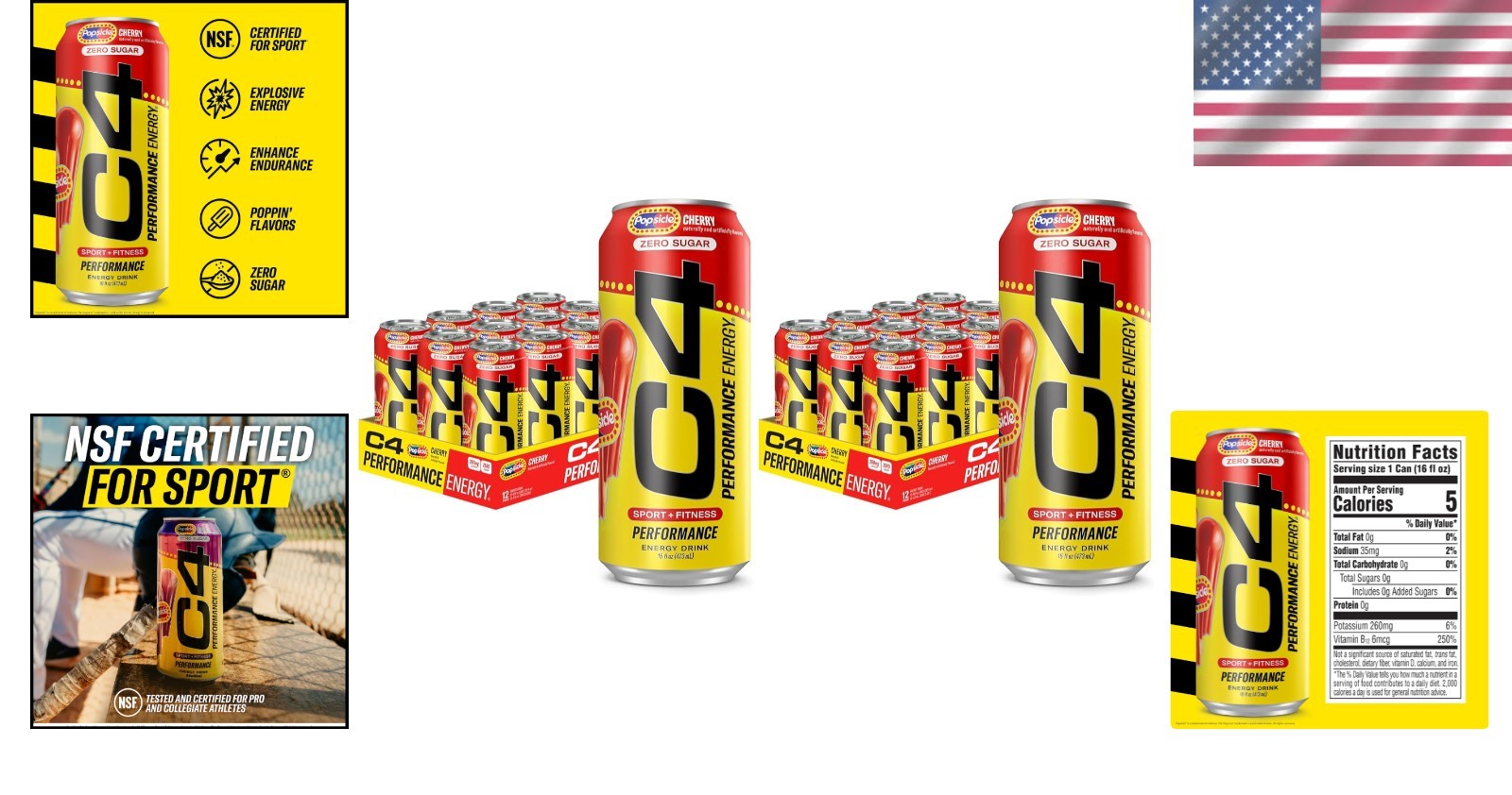 Zero Sugar Cherry Popsicle Energy Drink, 200mg Caffeine – 24