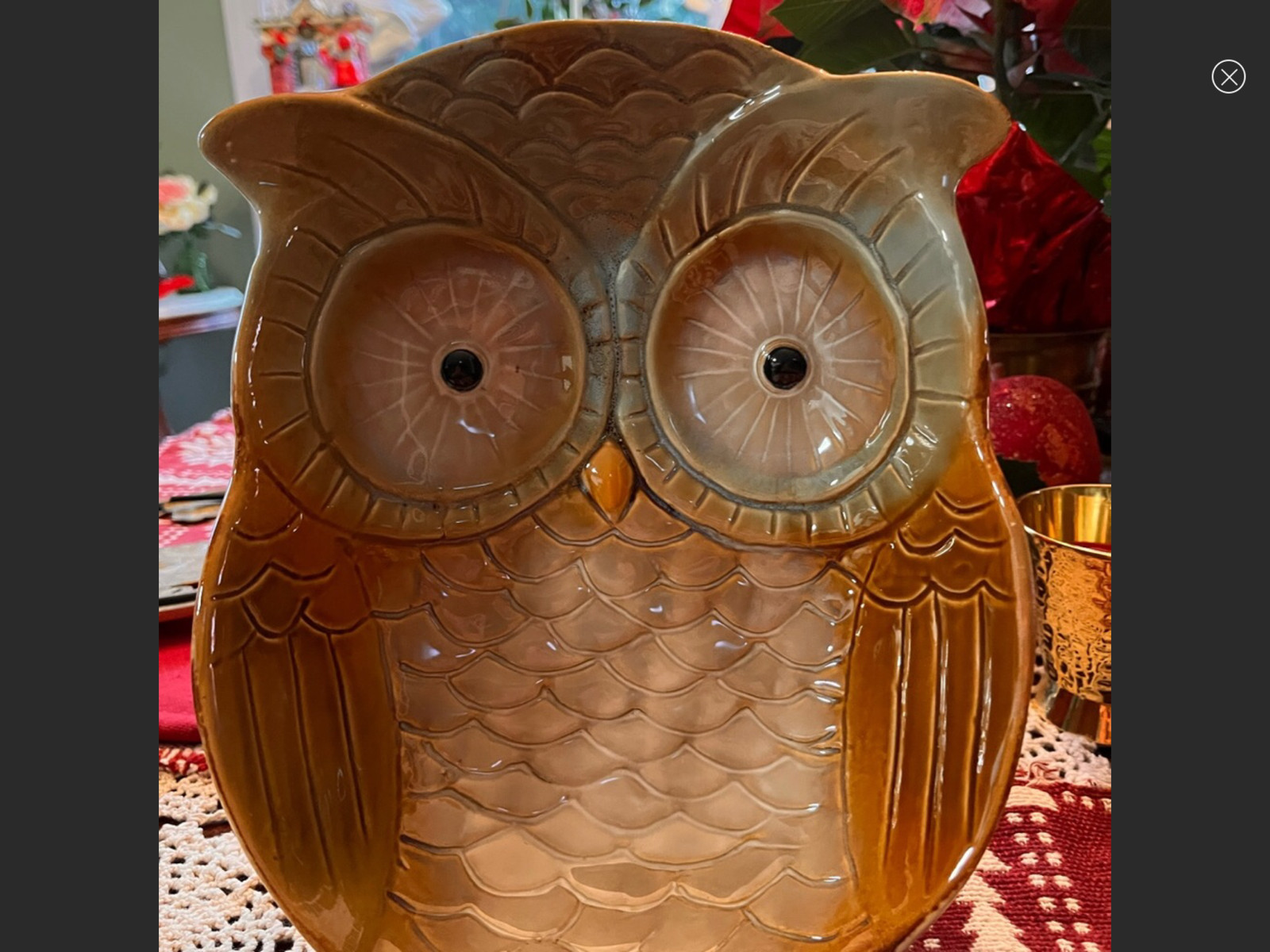 Vintage Hand Painted Earthenware Ceramic Glaze Owl Shaped Serving Bowl Deep 10″