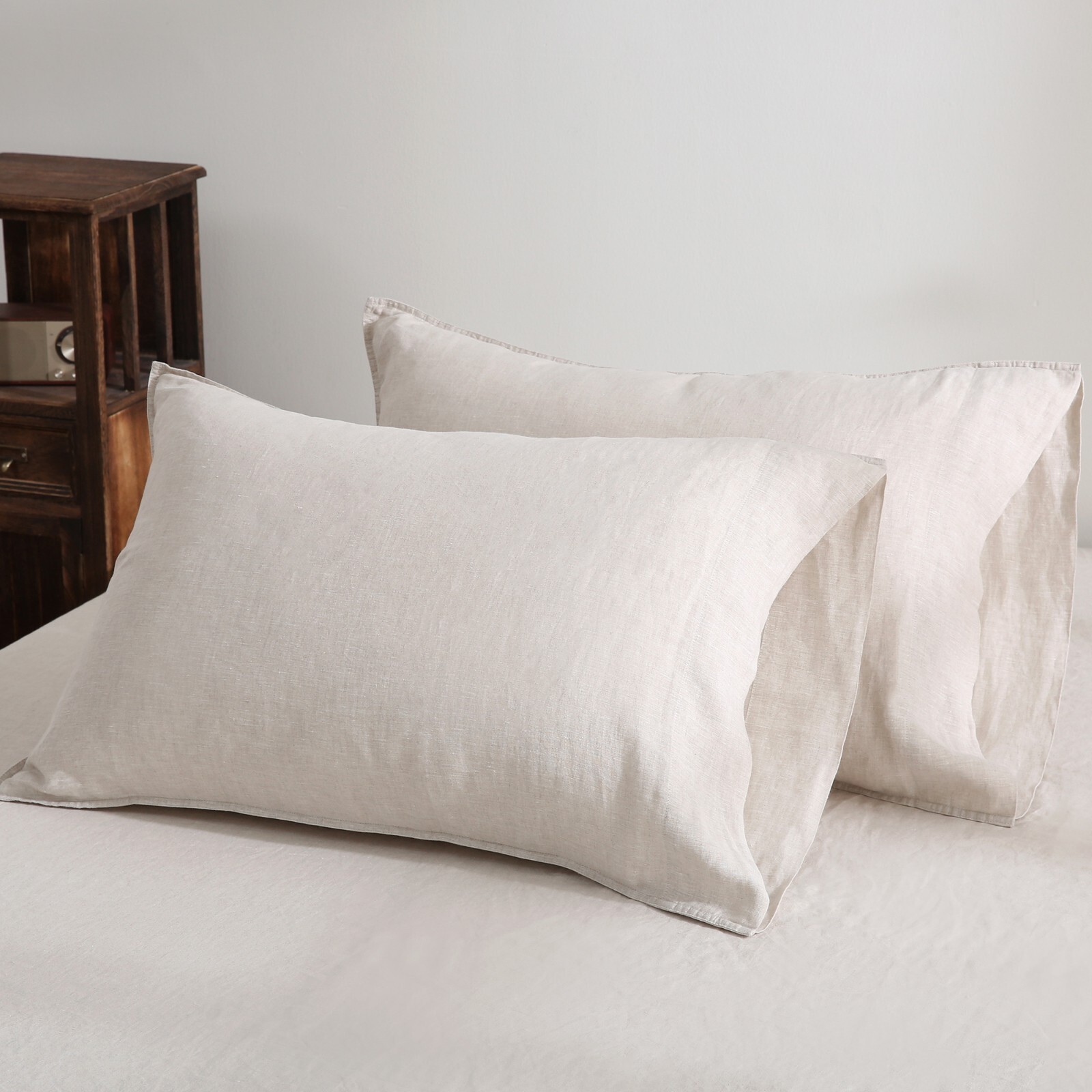 100% Linen Pillow Case Set of 2 – Washed French Natural Flax Pillowcases