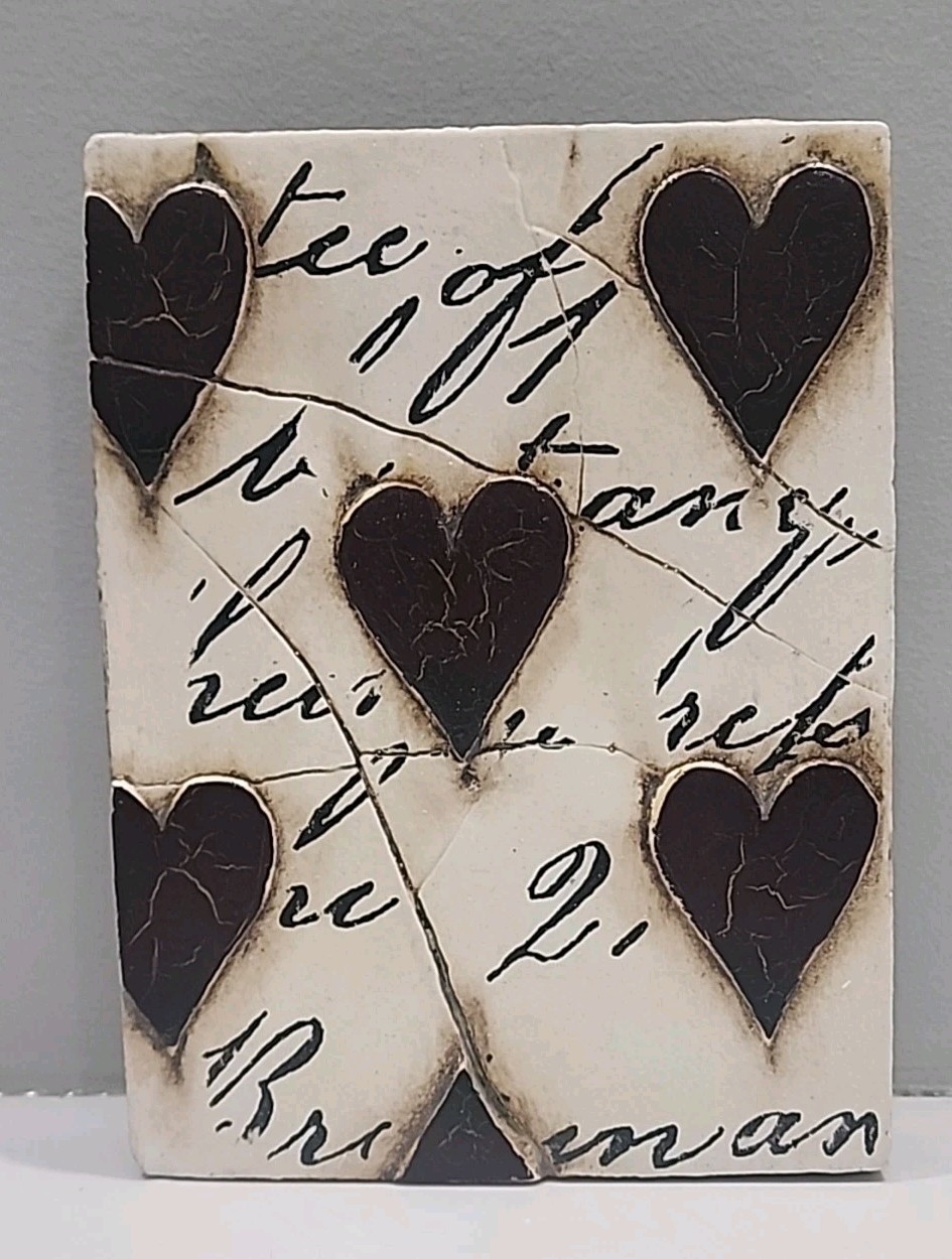 Sid Dickens RED HEARTS WITH SCRIPT Memory Block Tile ~ T-01 ~ BEAUTIFUL!
