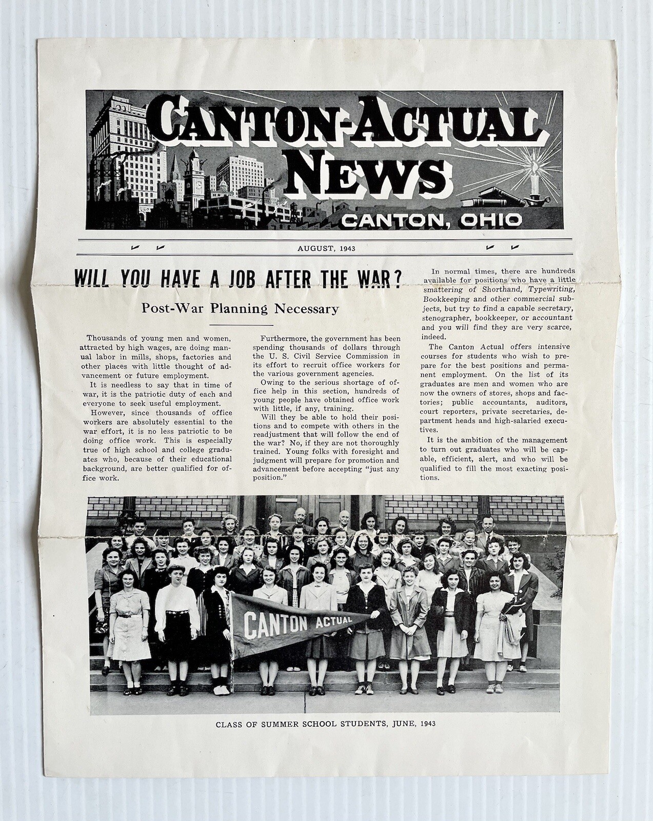 Canton Actual Business College News University Newspaper August 1943 Ohio WWII