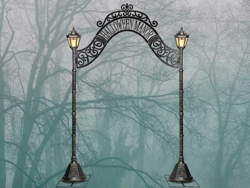 8ft Halloween Manor Archway Prop 2024 Cemetery Gate Graveyard Haunted Lamp Post