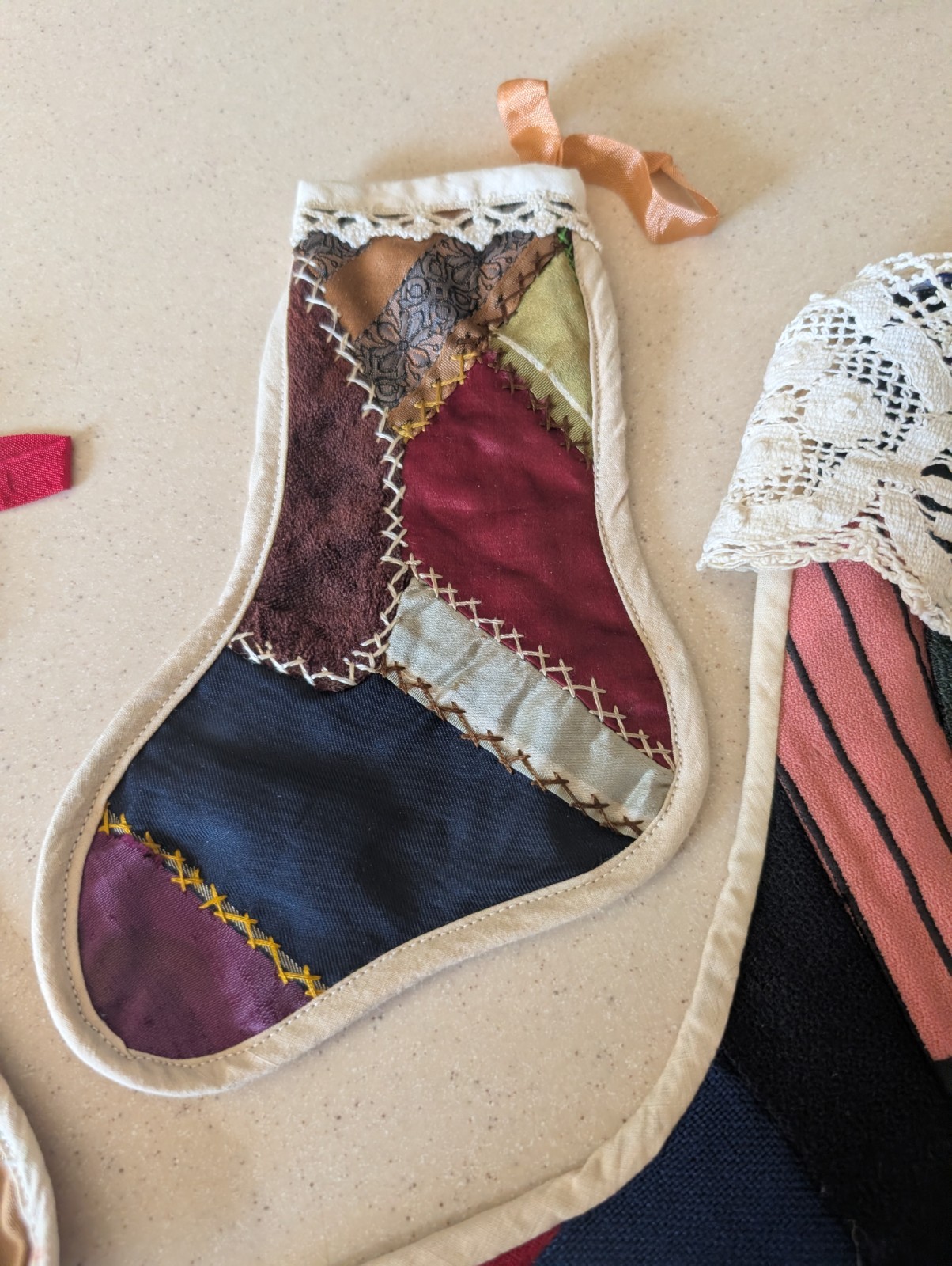 Lot 3 Vintage Crazy Quilt Patchwork Christmas Stockings