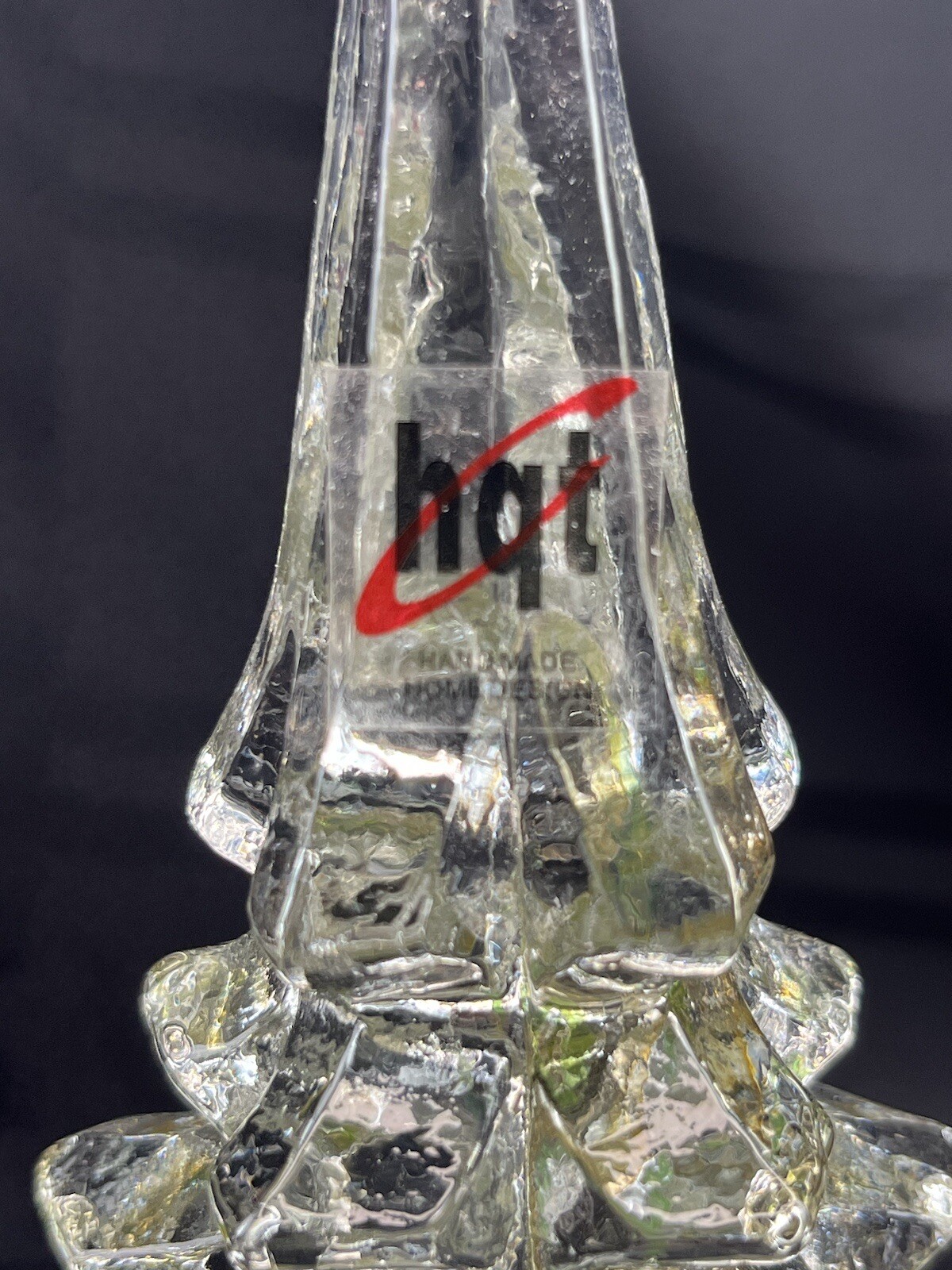 Hqt Solid Glass Christmas Tree W/ Orange & Green Swirls. Very Heavy, Handmade