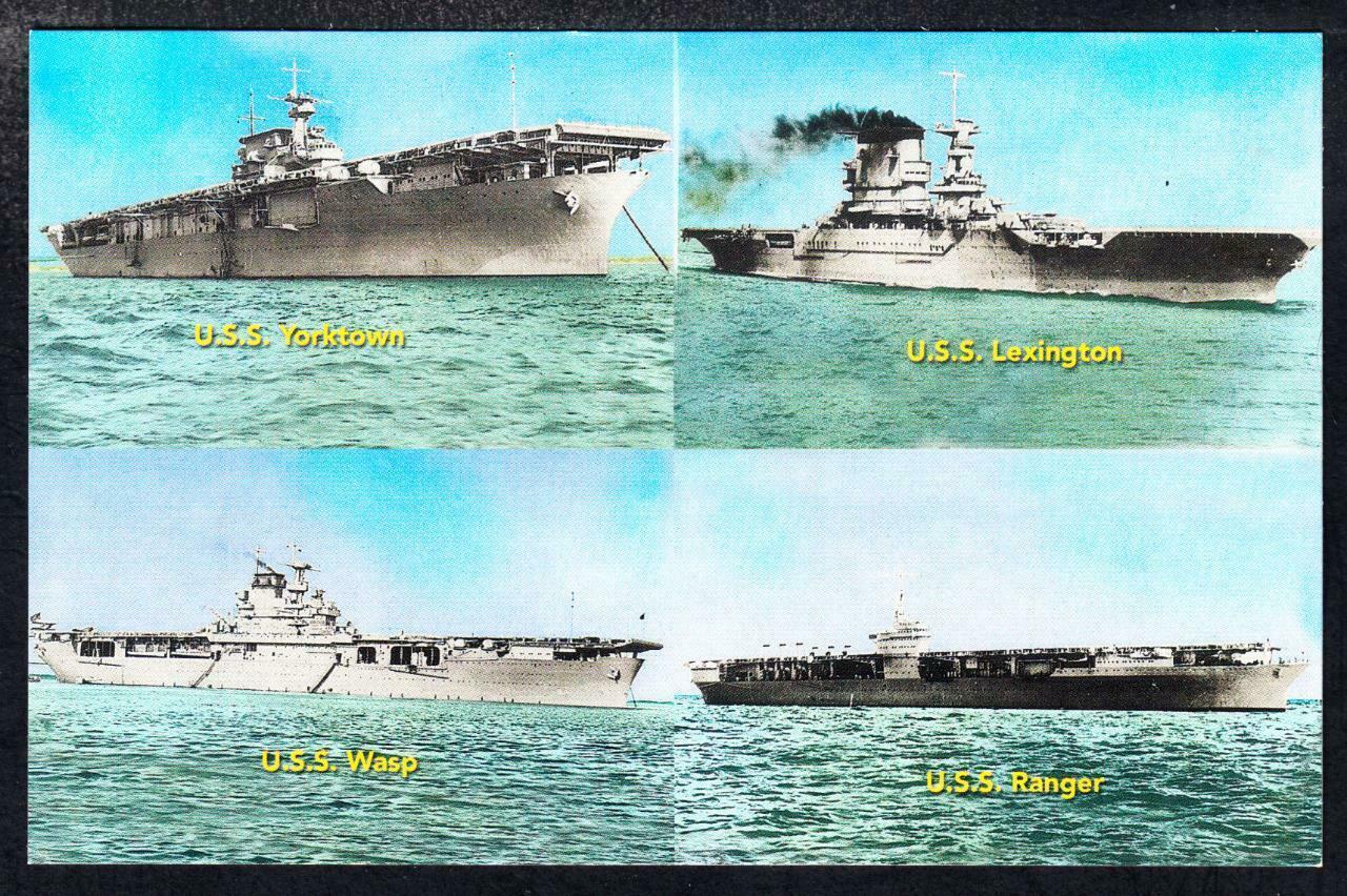 Navy Ships WWII Aircraft Carriers USS YORKTOWN WASP LEXINGTON RANGER Postcard
