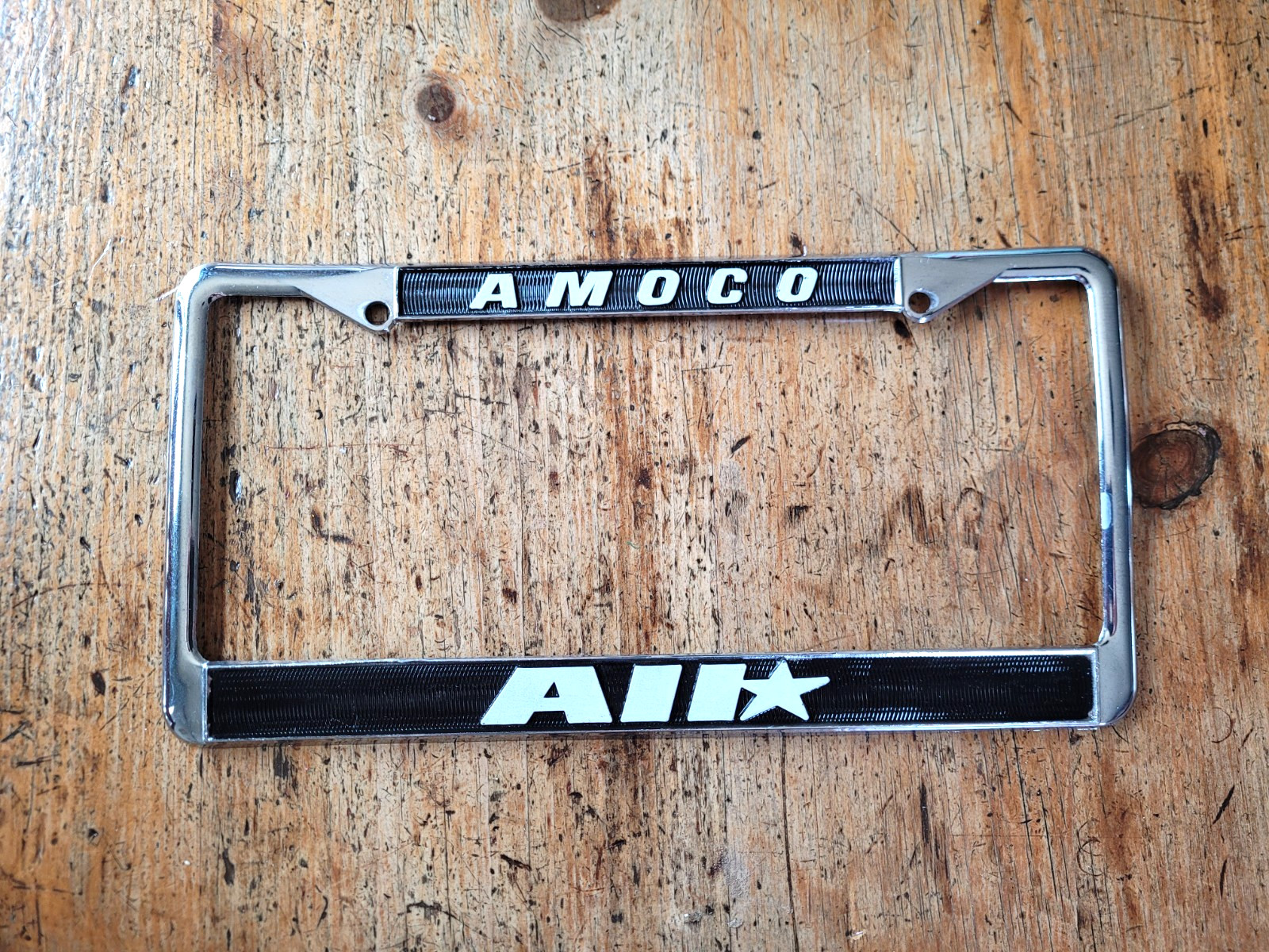 Vtg AMOCO All-Star License Plate Frame Metal Advertising Major League Baseball