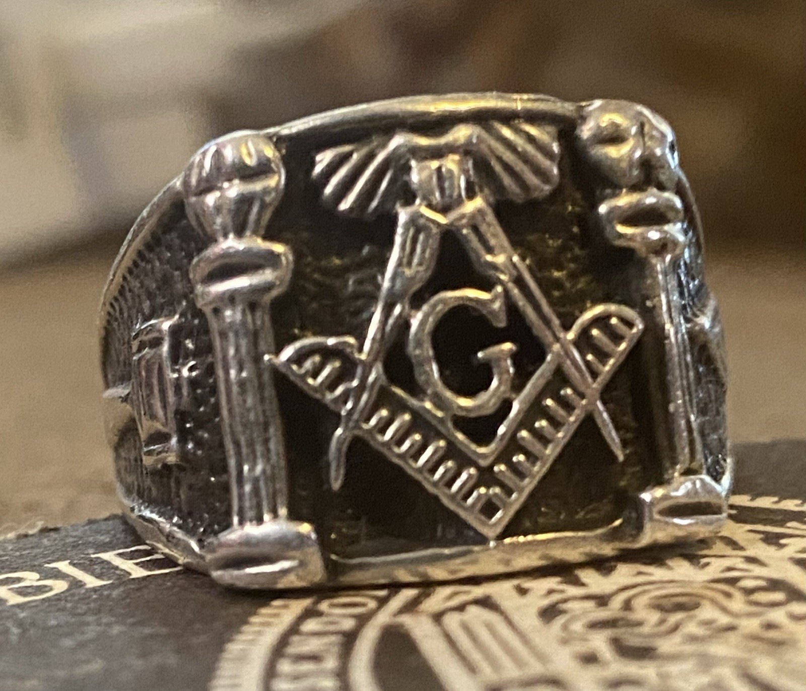 Masonic Ring Size 11-3/4 Silver Very Nice!