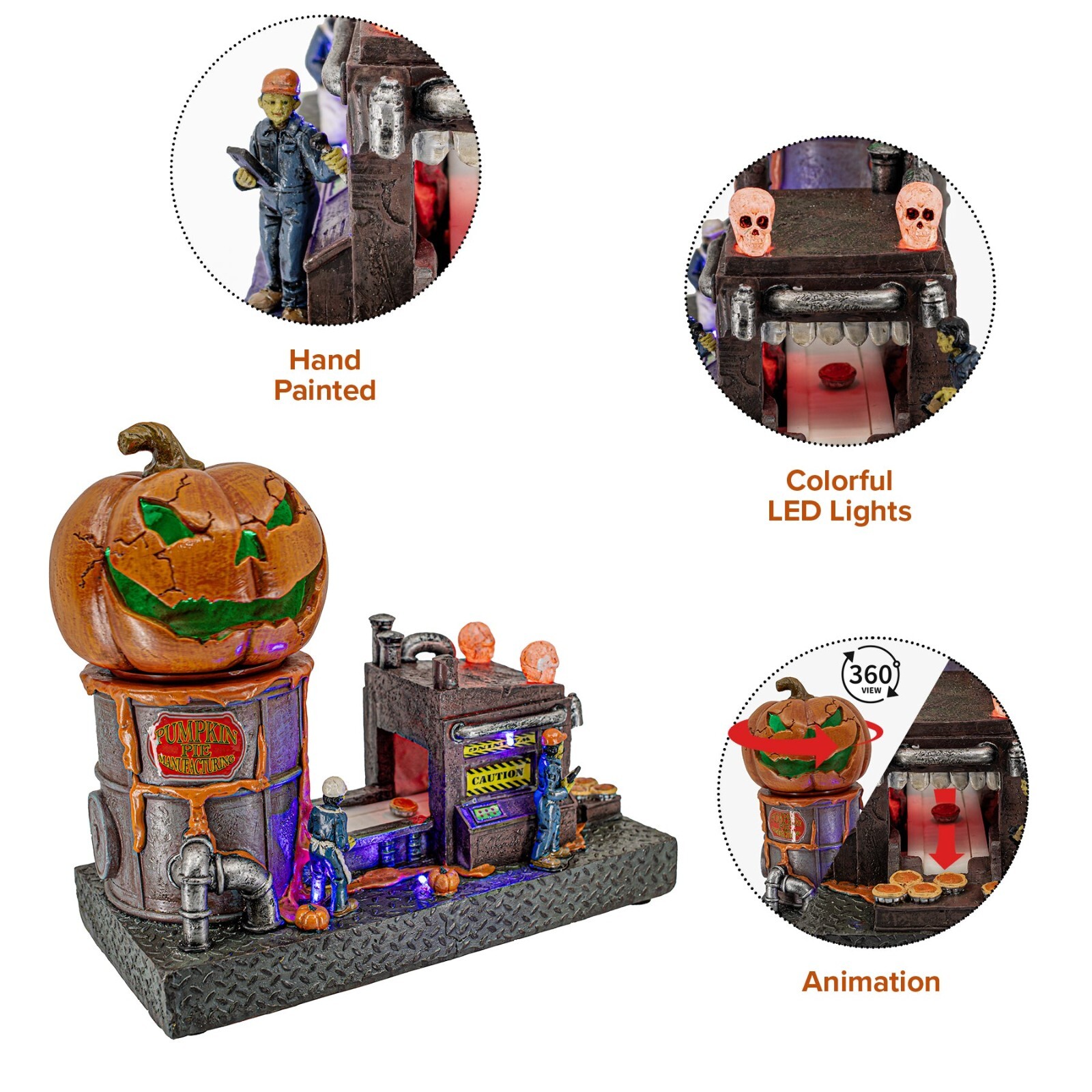 FG Square Pumpkin Pie Manufacturing Spooky Halloween Village Decor 11x 6×10″