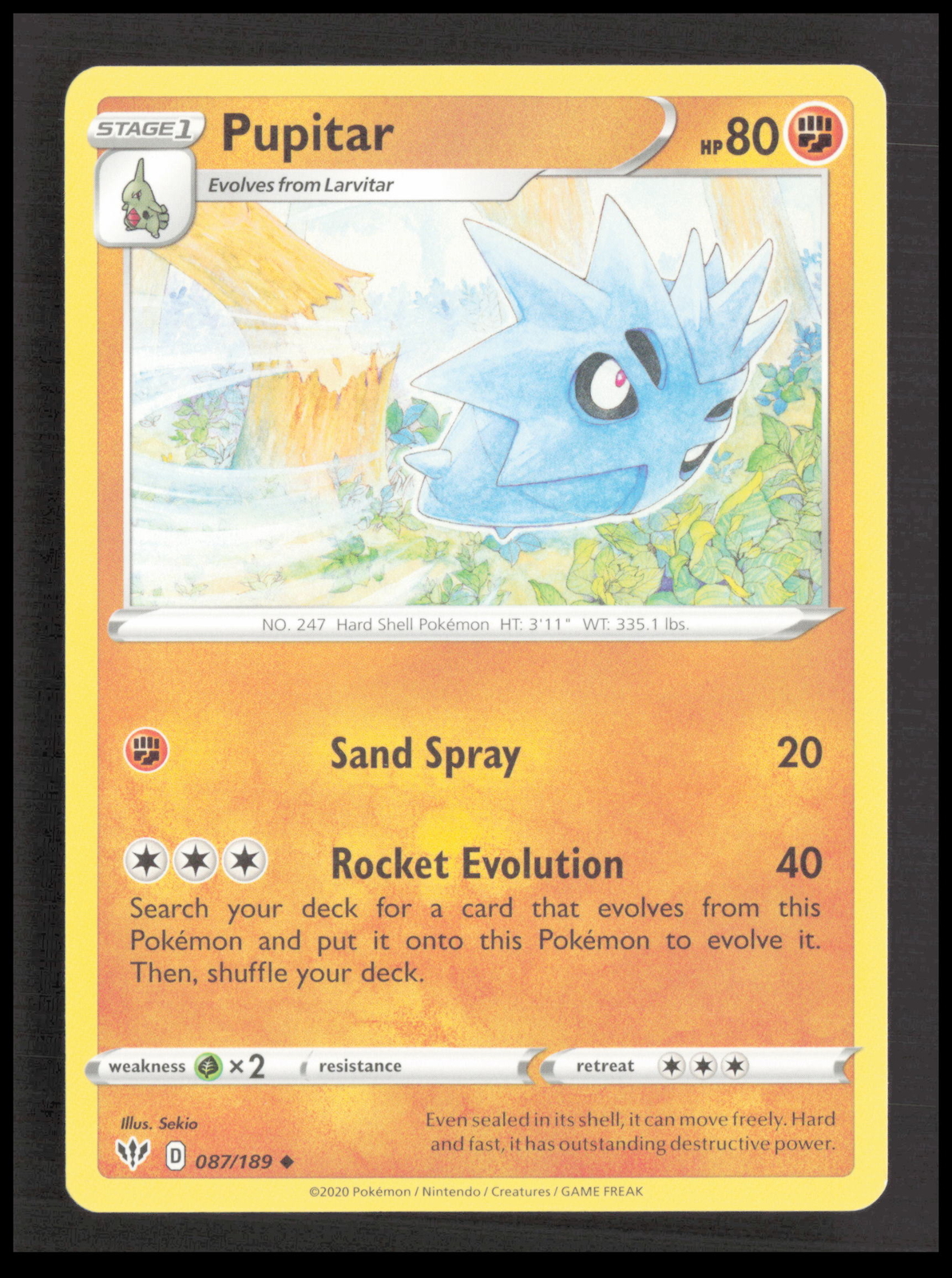 Pupitar 087/189 Uncommon SWSH03: Darkness Ablaze Pokemon tcg Card CB-1-3-C-10