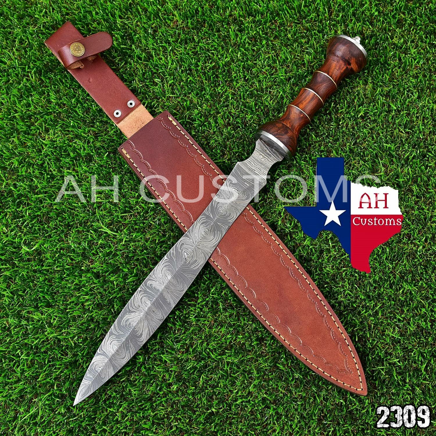 19″ HAND FORGED DAMASCUS STEEL GLADIUS SWORD WITH ROSE WOOD HANDLE – AH 2309