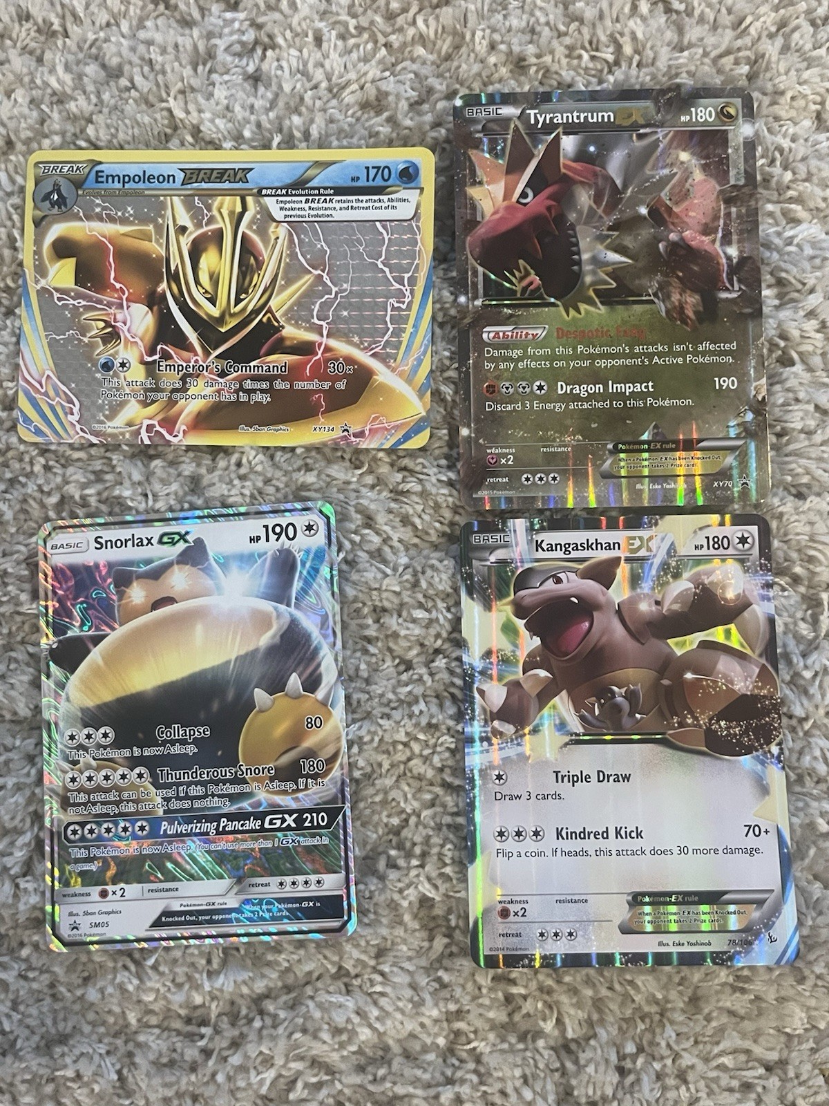 Kangaskhan EX HP180, Snorlax GX HP190, Tyrantrum EX HP180 & Empoleon BREAK HP170