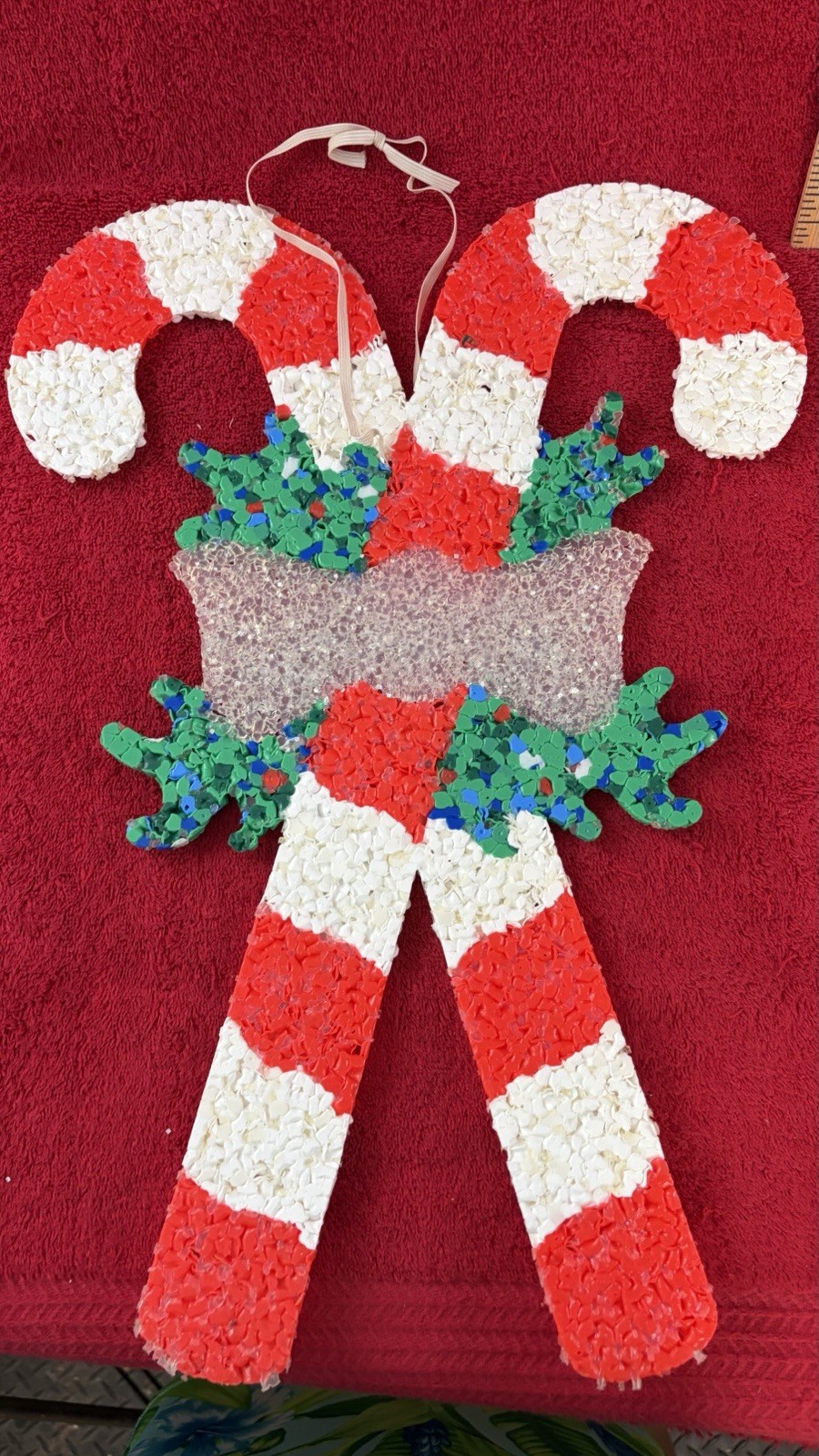Vintage Christmas Candy Canes Melted Plastic Popcorn Decor 18″ Tall