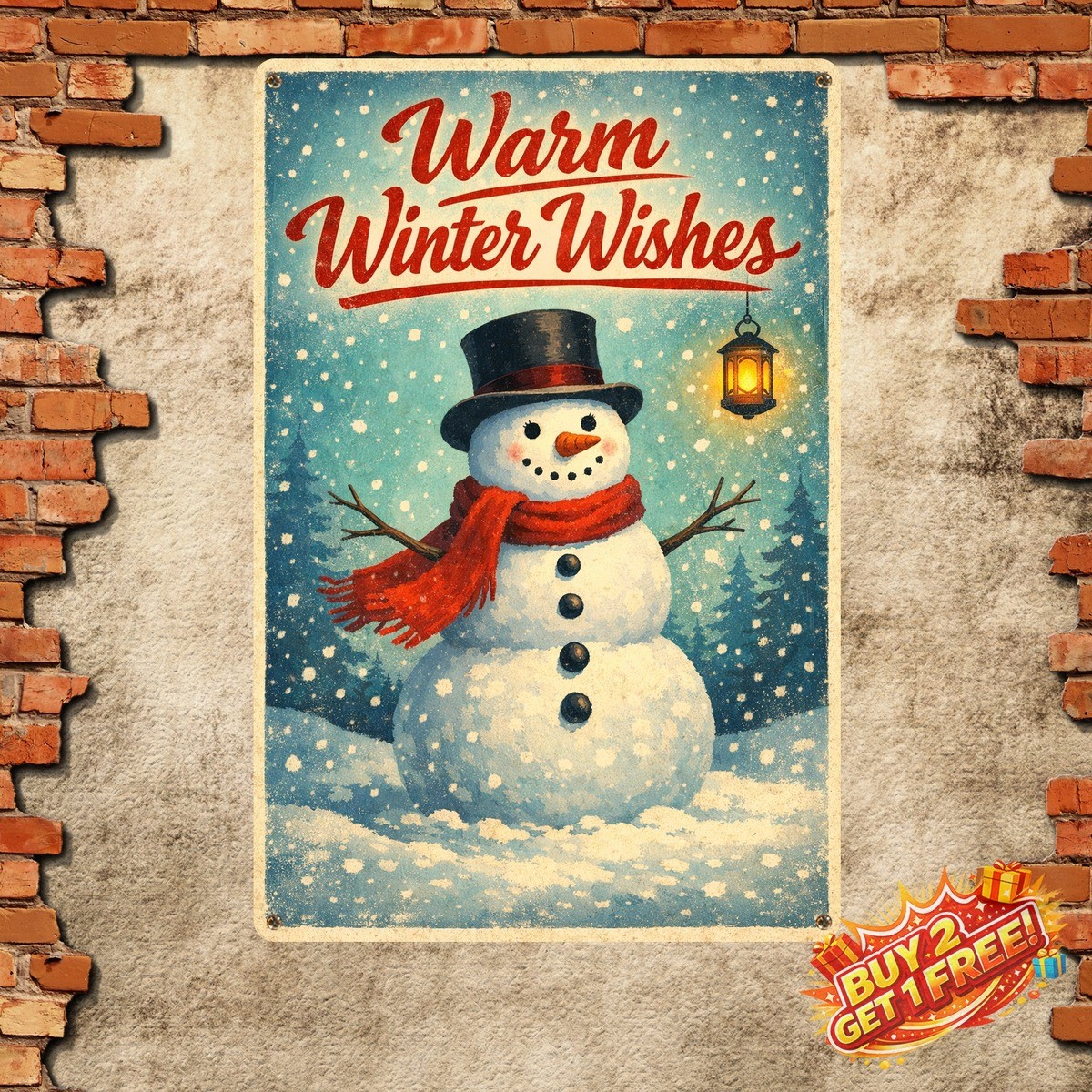 Merry Christmas Snowman Iron Tin Sign 8×12 Festive Holiday Wall Decor