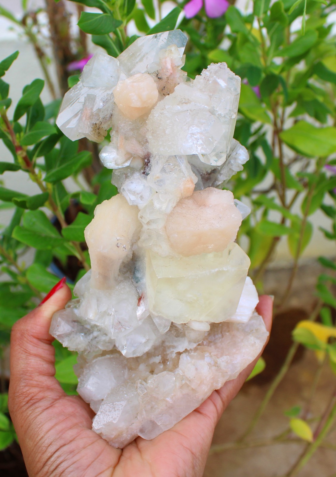 Apophyllite Crystals w/ Stilbite , Calcite Minerals Specimen ( 20X11 ) REPAIR