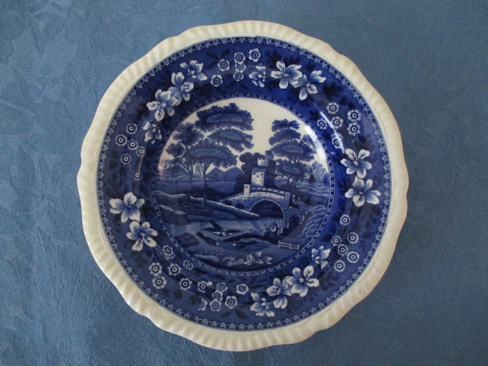 Copeland Spode #9 Spode’s Tower Flow Blue Rimmed Soup Bowl 7.5″ England Vtg AZ36