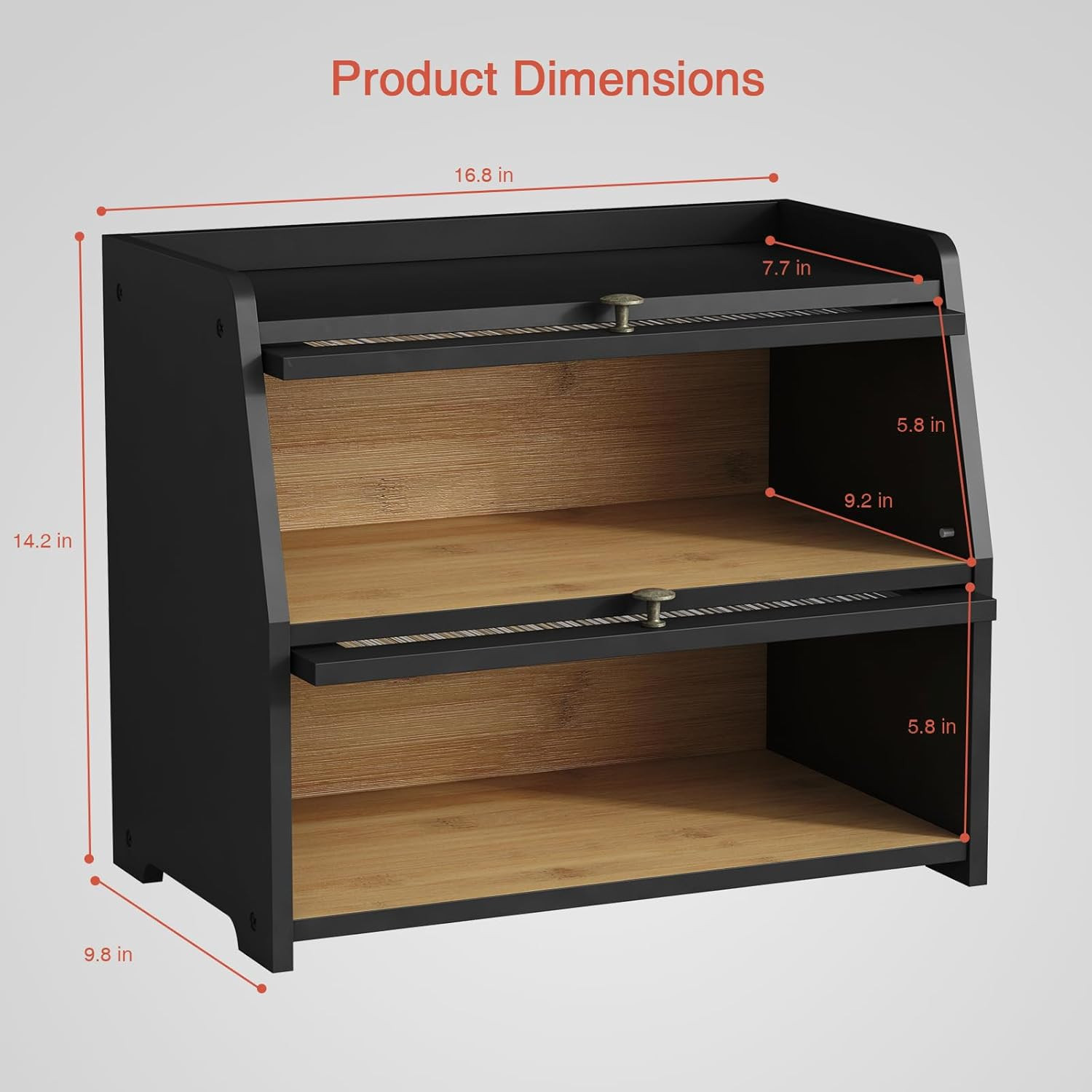Large Bread Box for Kitchen Countertop, Black Bread Storage Container for Homema