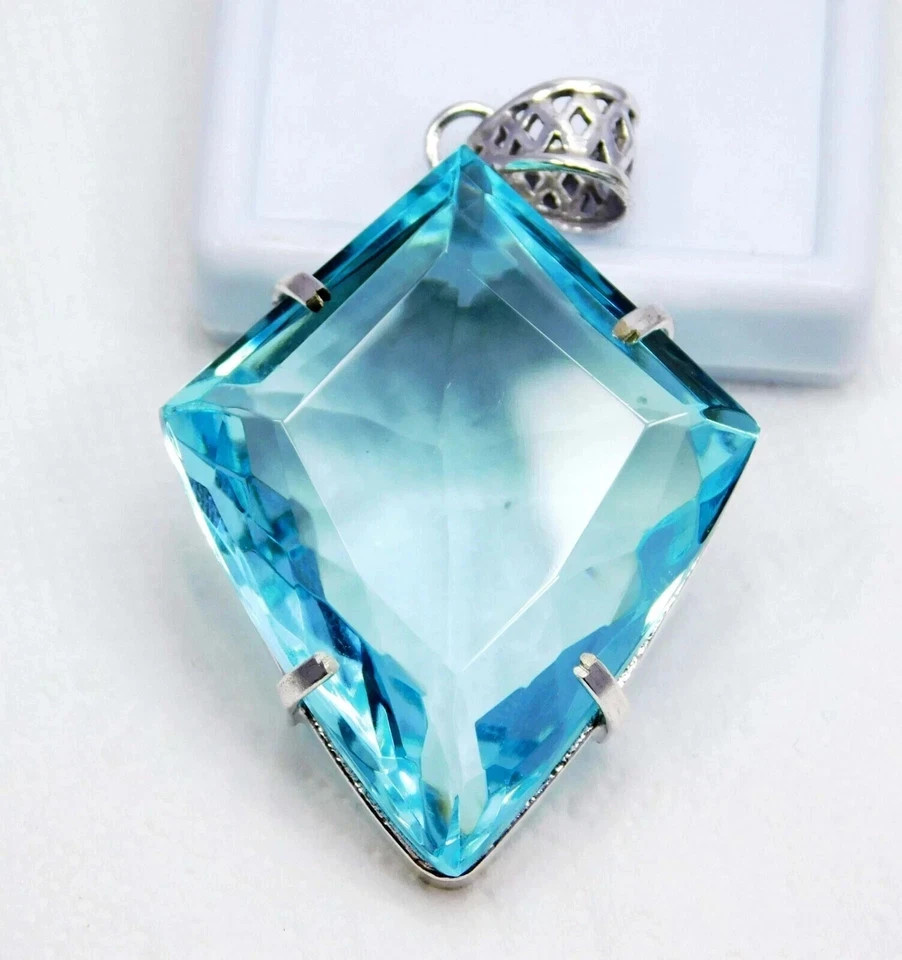 94.21 Ct+ EGL Certified Natural Blue Topaz 925 Solid Silver Pendant RG Gemstone