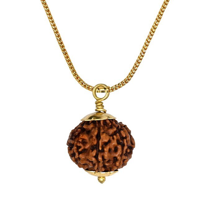 Rudraksha Original 7 Mukhi Pendant Necklace for Women Men with Velvet Pouch Gold