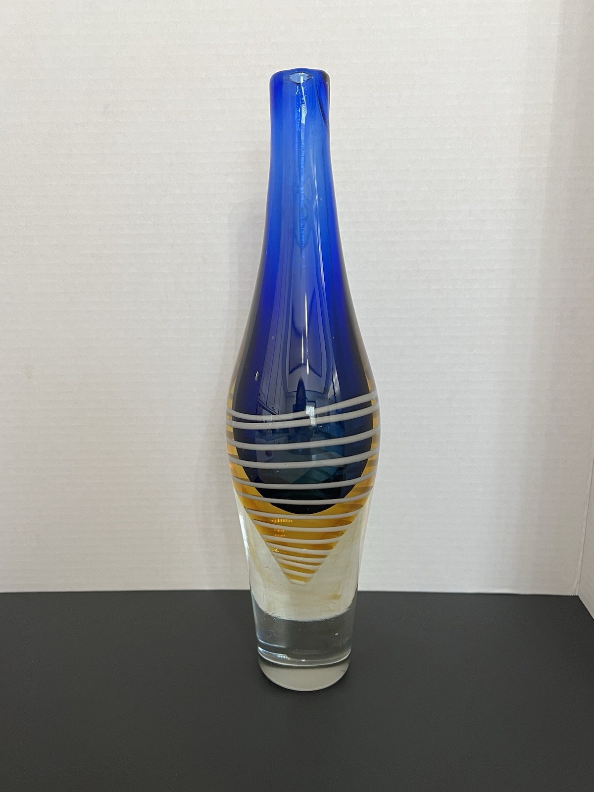 Murano Vase Sommerso Flavio Poli Blue Yellow Swirl Art Glass HandBlown 14”