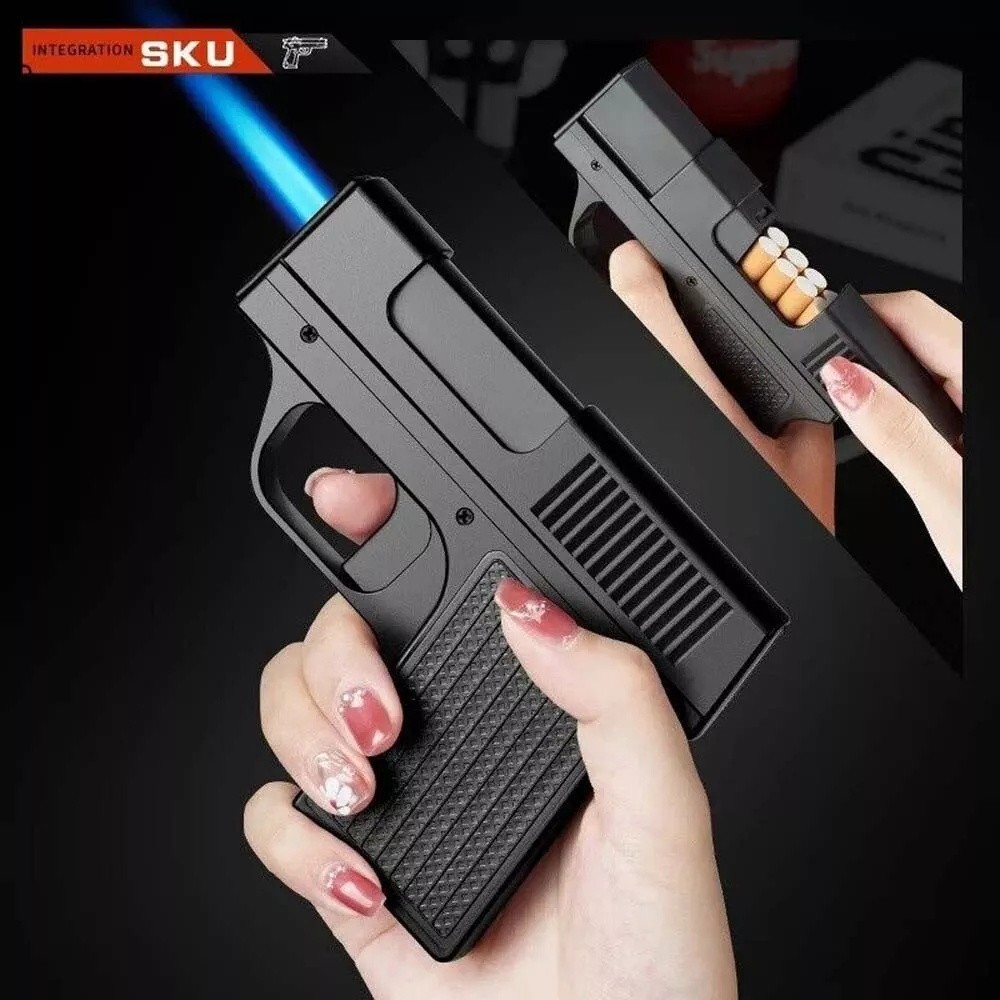 1-5pc Unique Butane Cigarette LIGHTER&CASE Adjustable Jet Torch Flame Pistol Gun