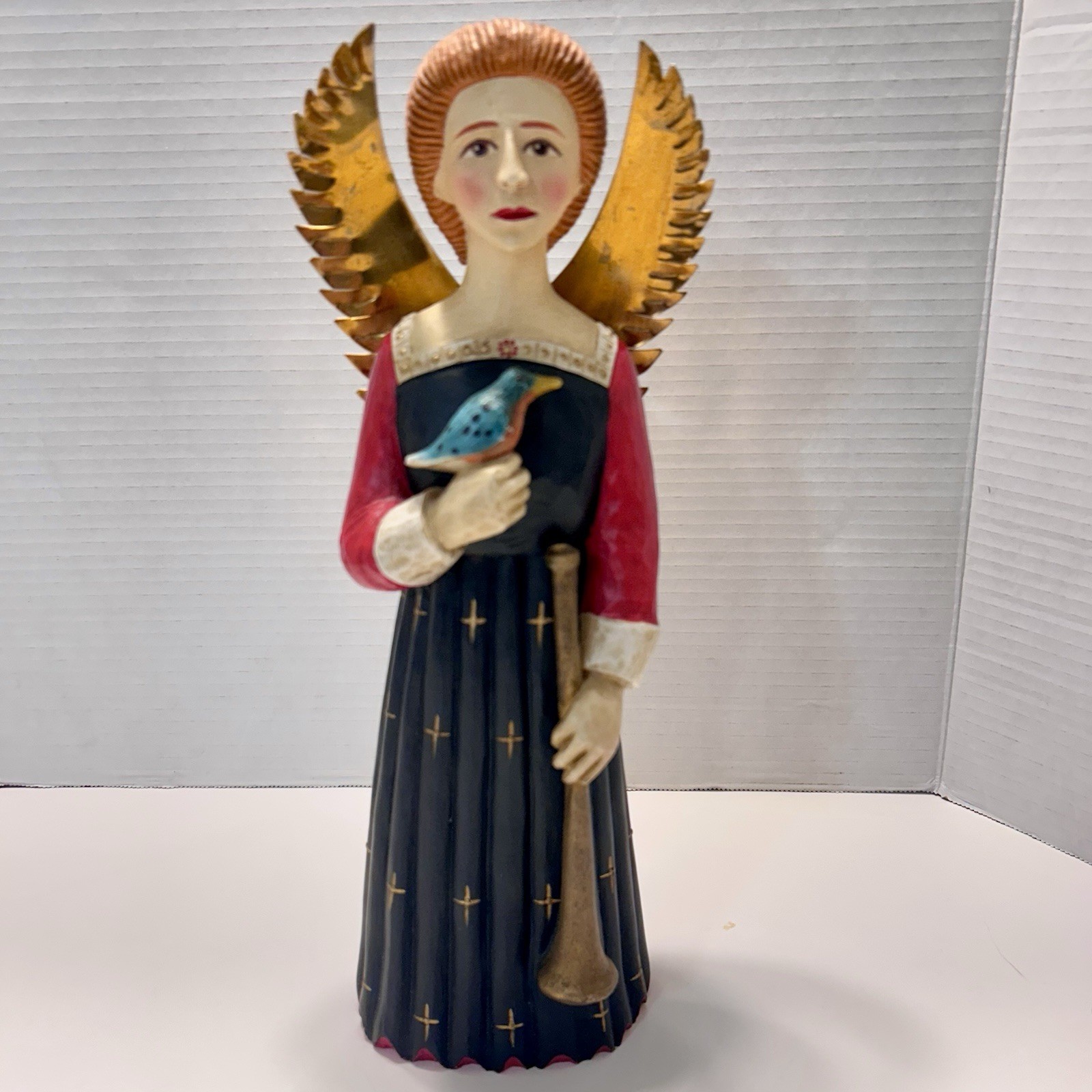 Leo R Smith Folk Art Angel Blue Bird & Horn Numbered 159/5000 Metal Wings 13”