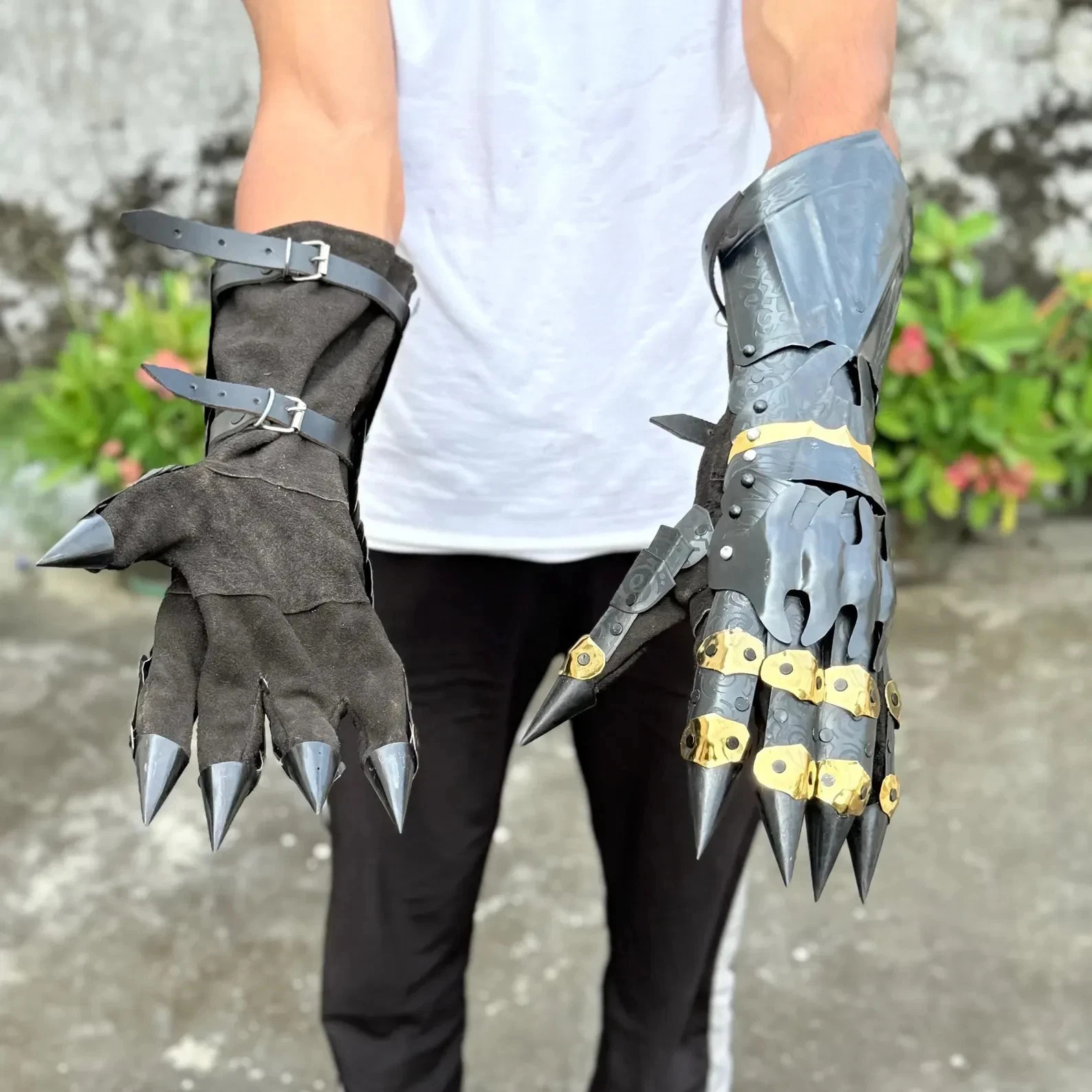 Nazgul Gauntlets Handcrafted Blackened Brass Coated Gothic Glove Pair