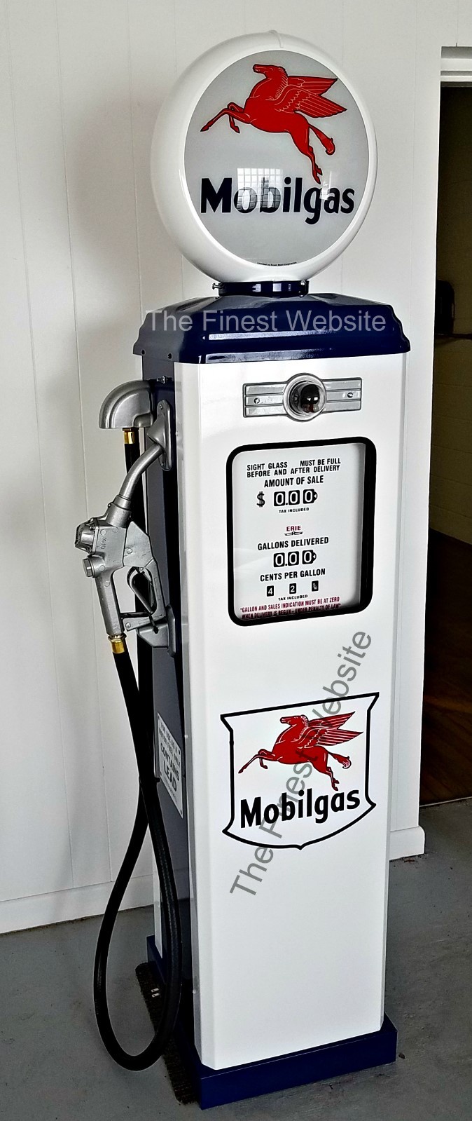 NEW MOBIL MOBILGAS REPRODUCTION ANTIQUE REPLICA GAS PUMP WHITE & BLUE FREE SHIP