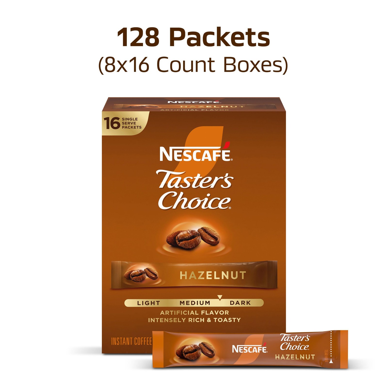 NESCAFÉ Taster’s Choice, Instant Coffee Packets, 16 Count (Pack of 8), Black