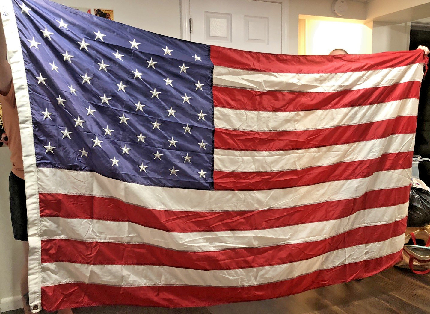 Embroidered American Flag Annin 5×8 Nyl-Glo Made in USA (USED to be mended)