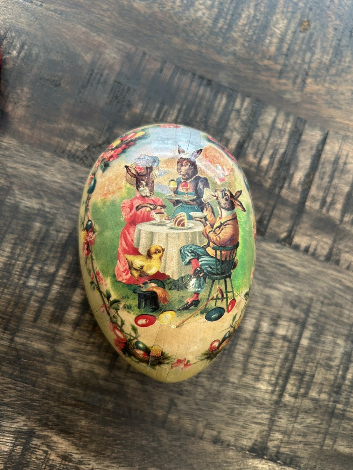 Vintage German Easter Egg Paper Papier Mache Echt Erzgebirge Rabbit Bunny Chick