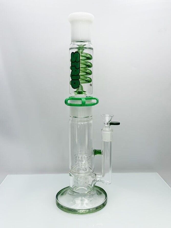 Green 14Inch Freezable Glycerin Glass Bong Perc Waterpipe With Bowl 14MM
