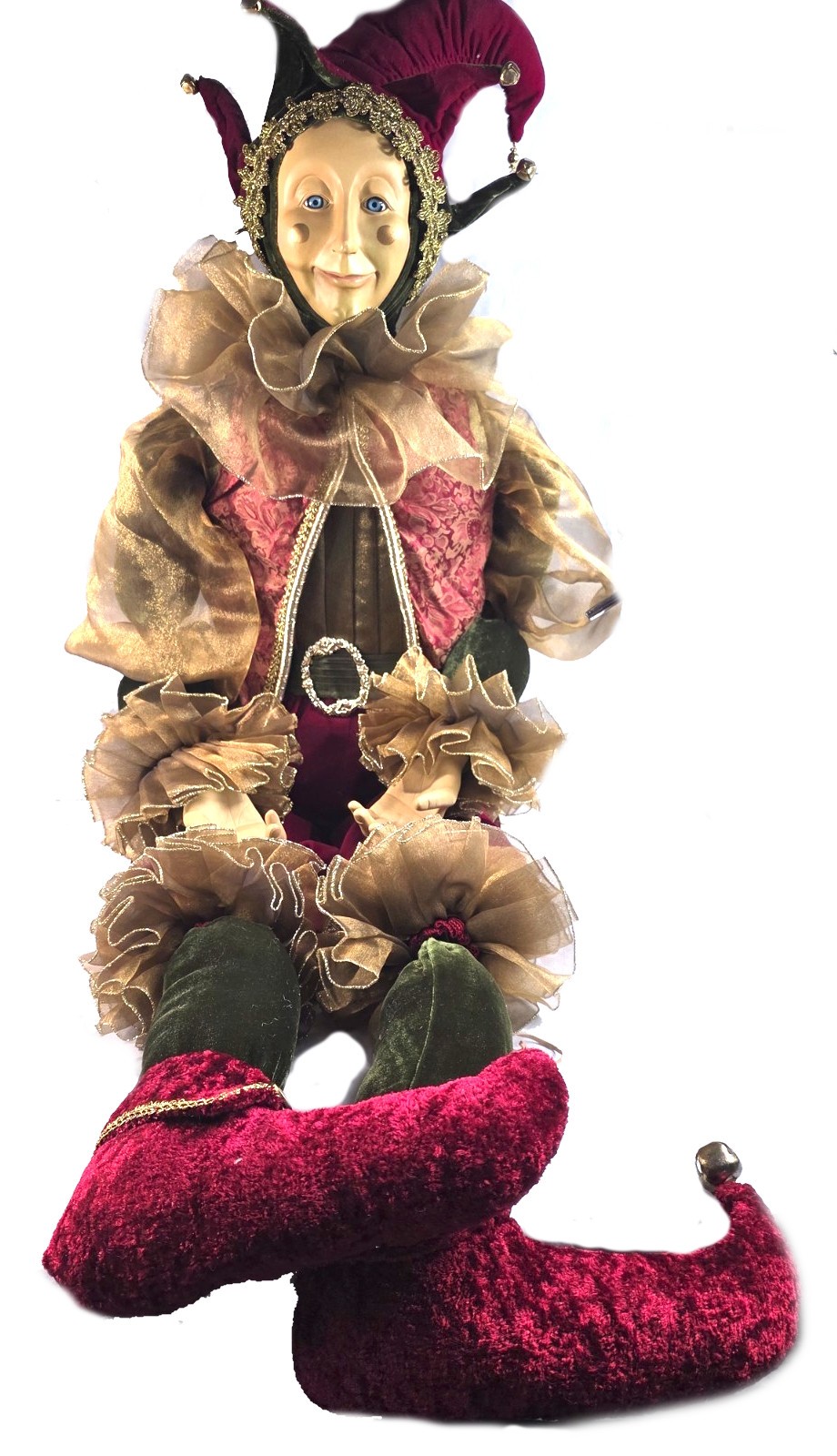 48″ JESTER DOLL POSABLE PLUSH Resin Velvet Christmas Mardi Gras Costco Kirklands