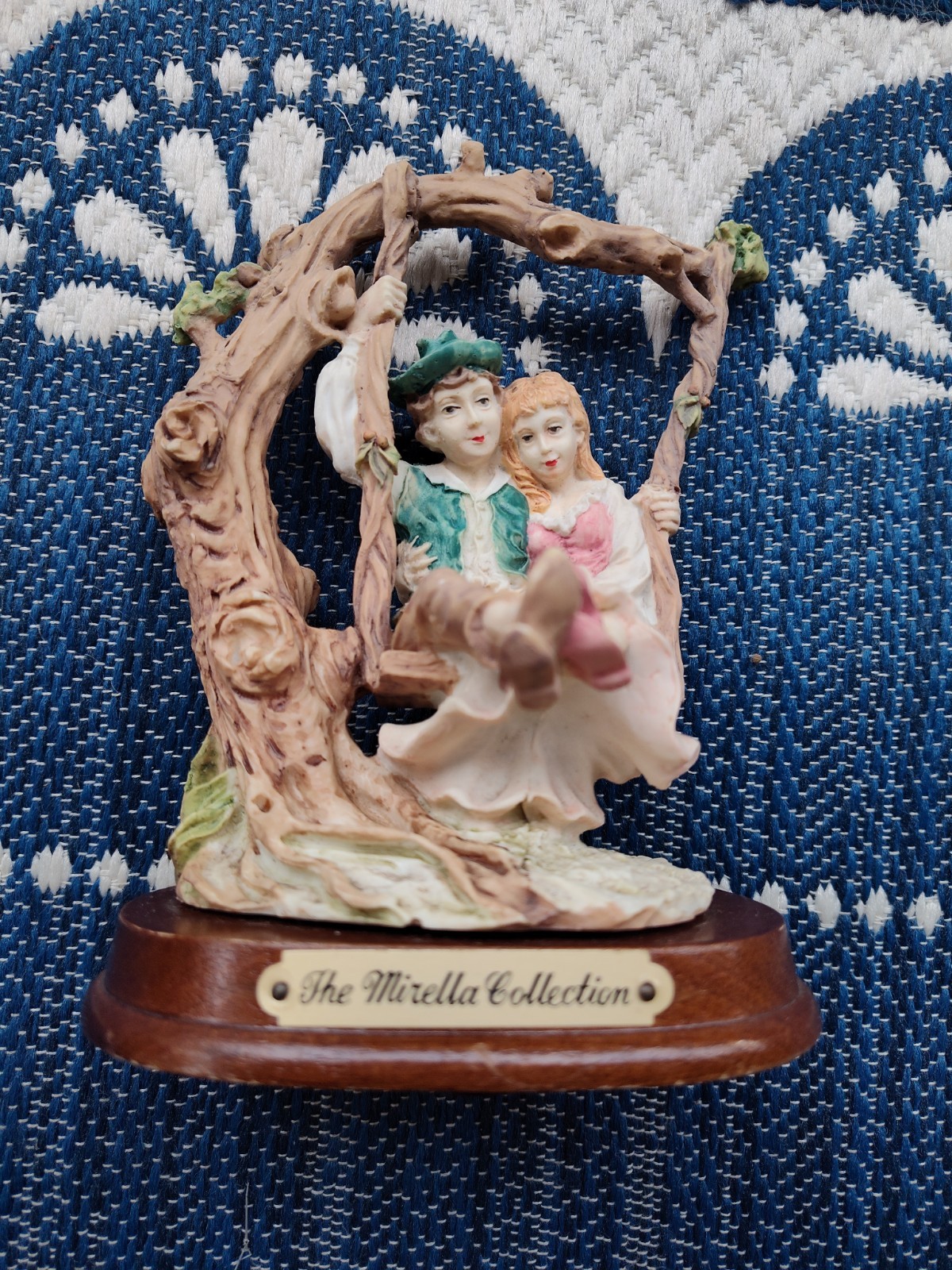 F.E.J. Collectors Edition Rustic 7” Lovers On A Swing Ceramic Figurine Cottage