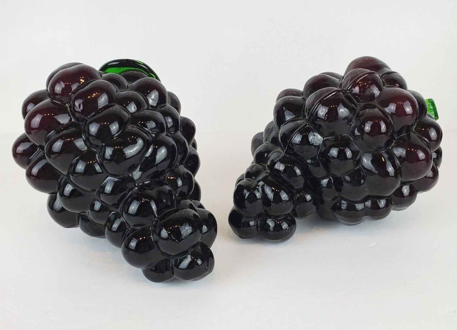 Vintage Mid-Century Deep Purple Glass Grapes Cluster Fruit Décor Set Of 2