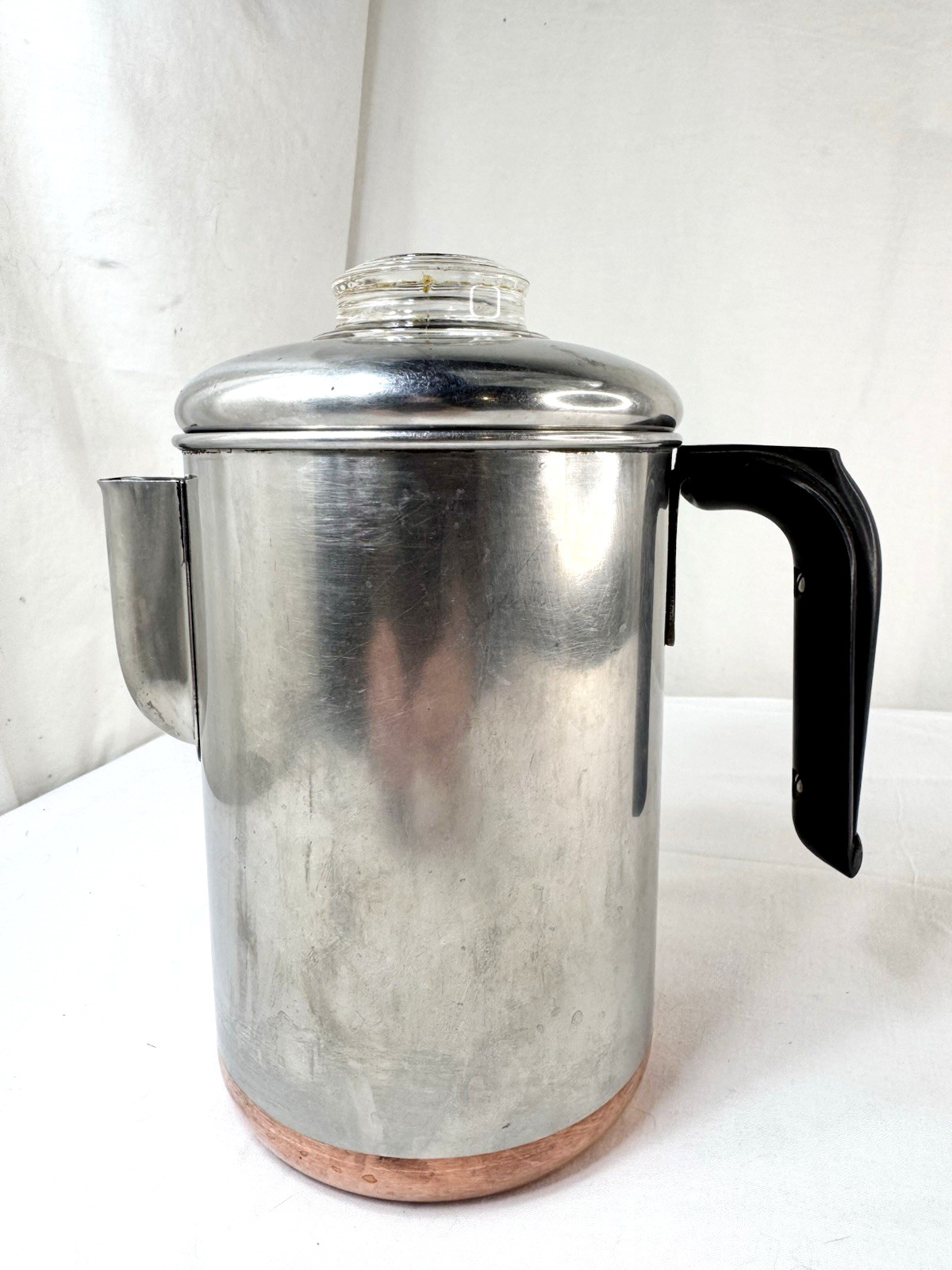 Vtg Revere Ware 8 Cup Coffee Pot Percolator Stove Top Glass Knob Copper Bottom