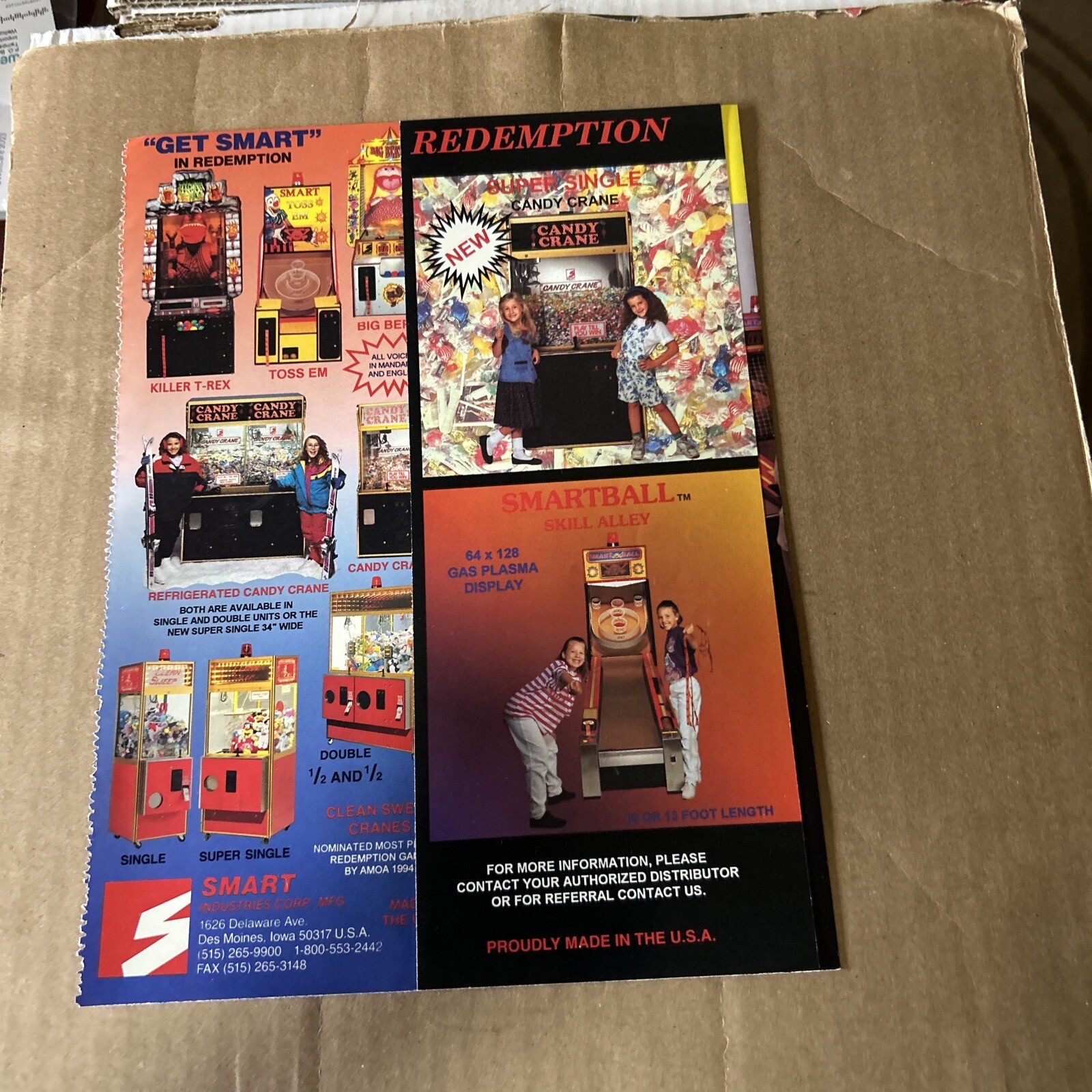 original Smart Candy Crane Skee Ball Toss Em Bertha 11- 8 ” ARCADE GAME FLYER