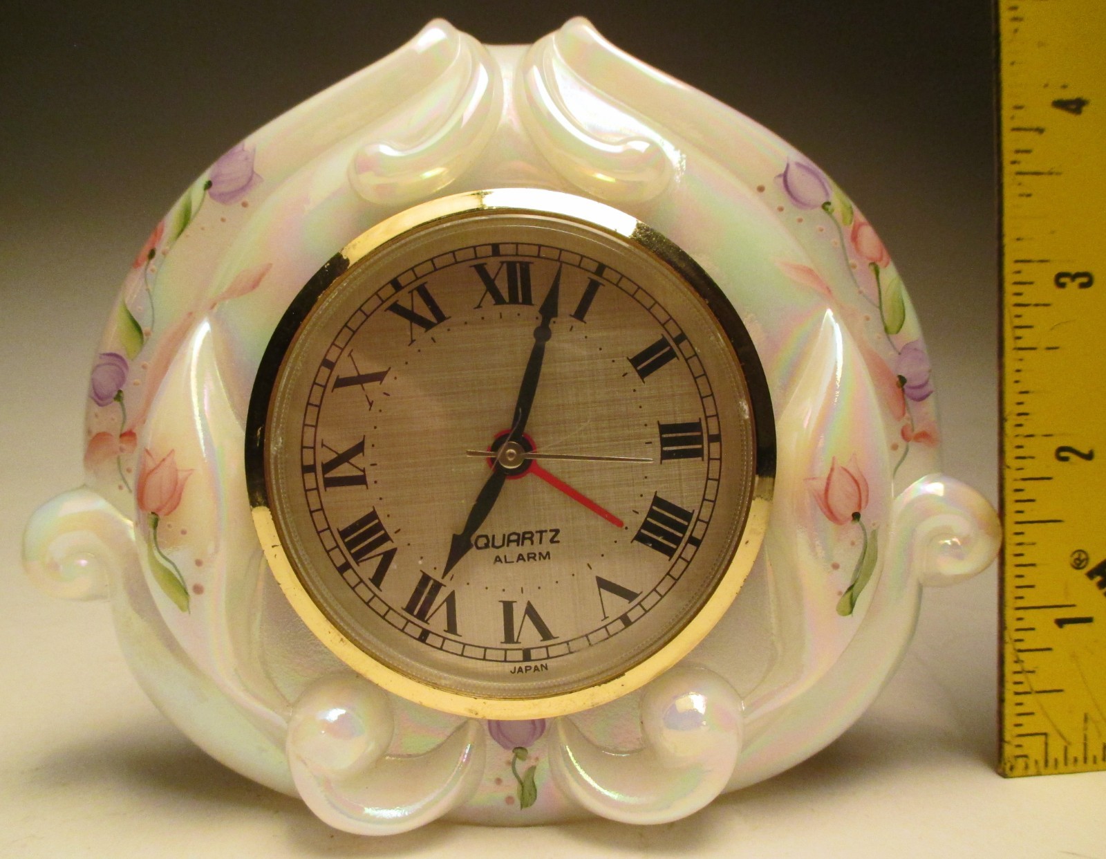 Fenton Tulips Desk Clock Hand Painted by Martha Reynolds #8691TL, Does Not Work