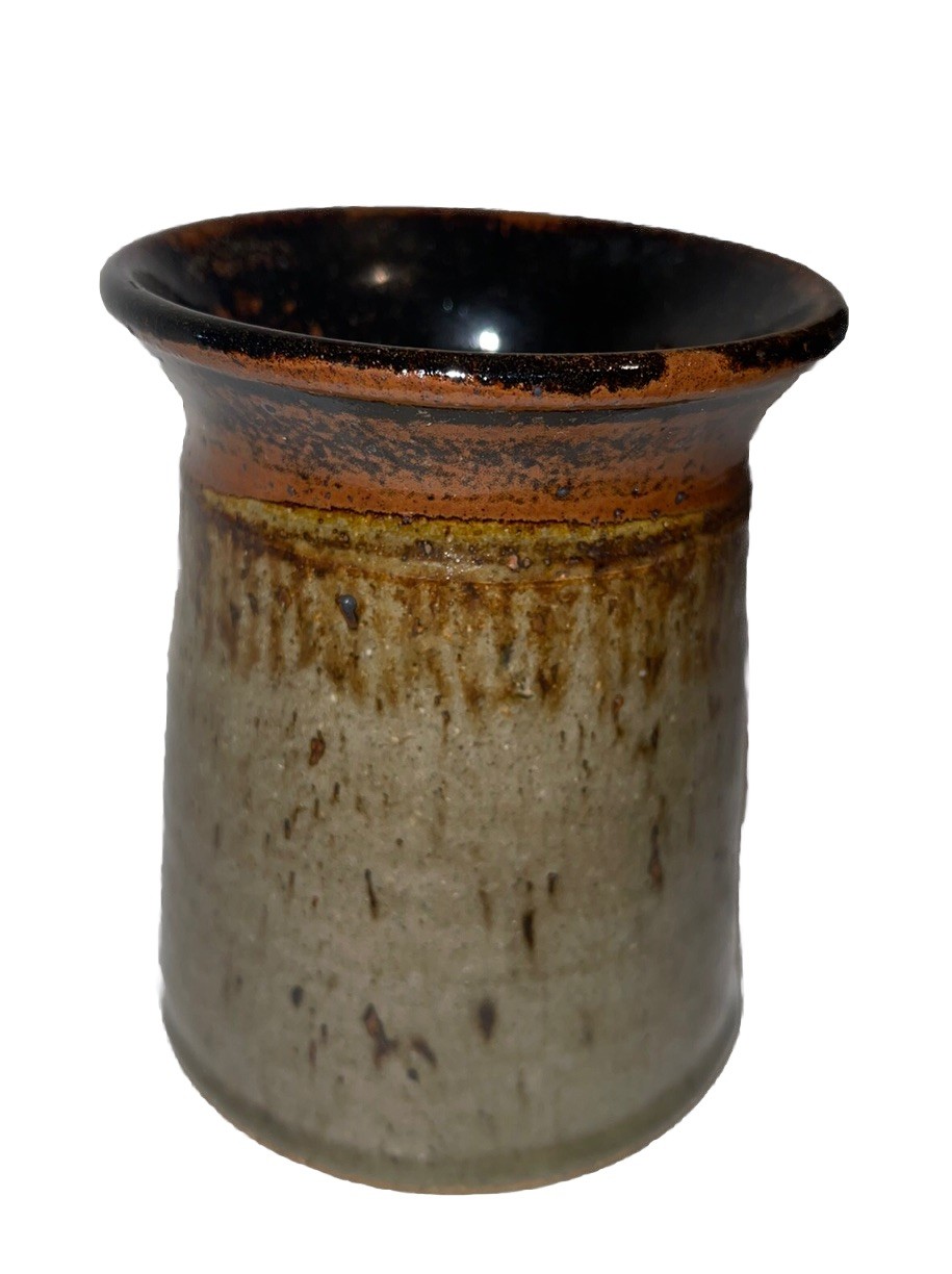 Studio Art Rustic Pottery Vase Handmade Hand Glazed Cylinder Signed Stoneware 5”