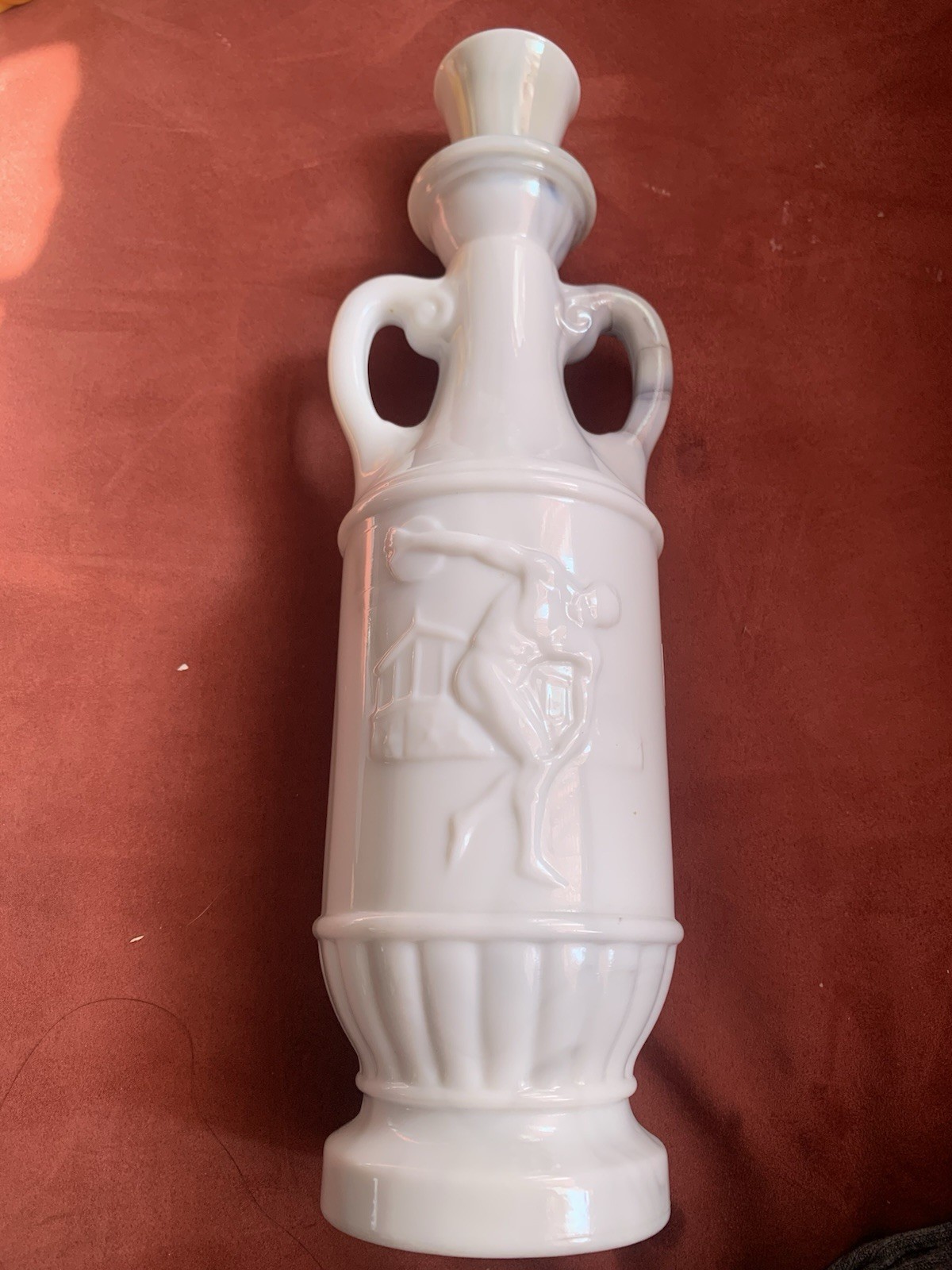 Vintage Jim Beam Milk Glass Liquor Decanter w/ Greek Olympian (circa 1971)