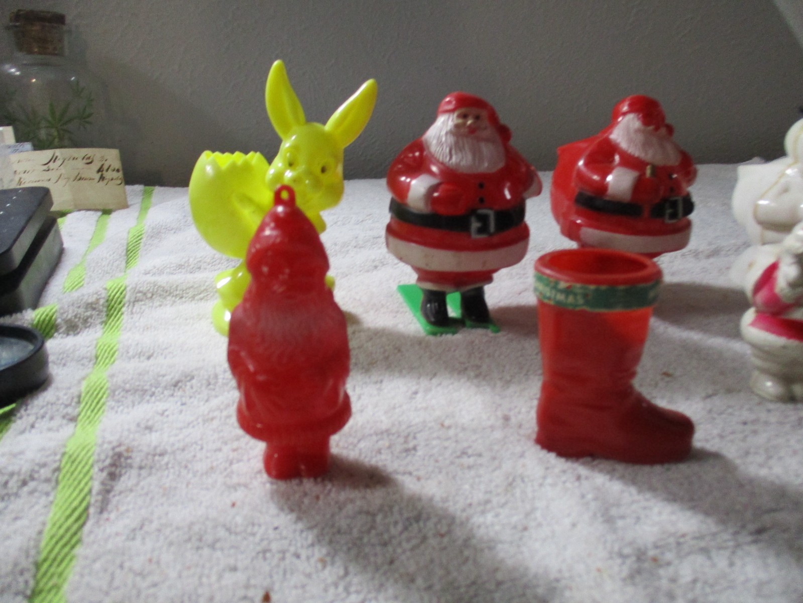 9 Vintage Christmas Easter Plastic Candy Container Santa Snowman Boot Rabbit lot