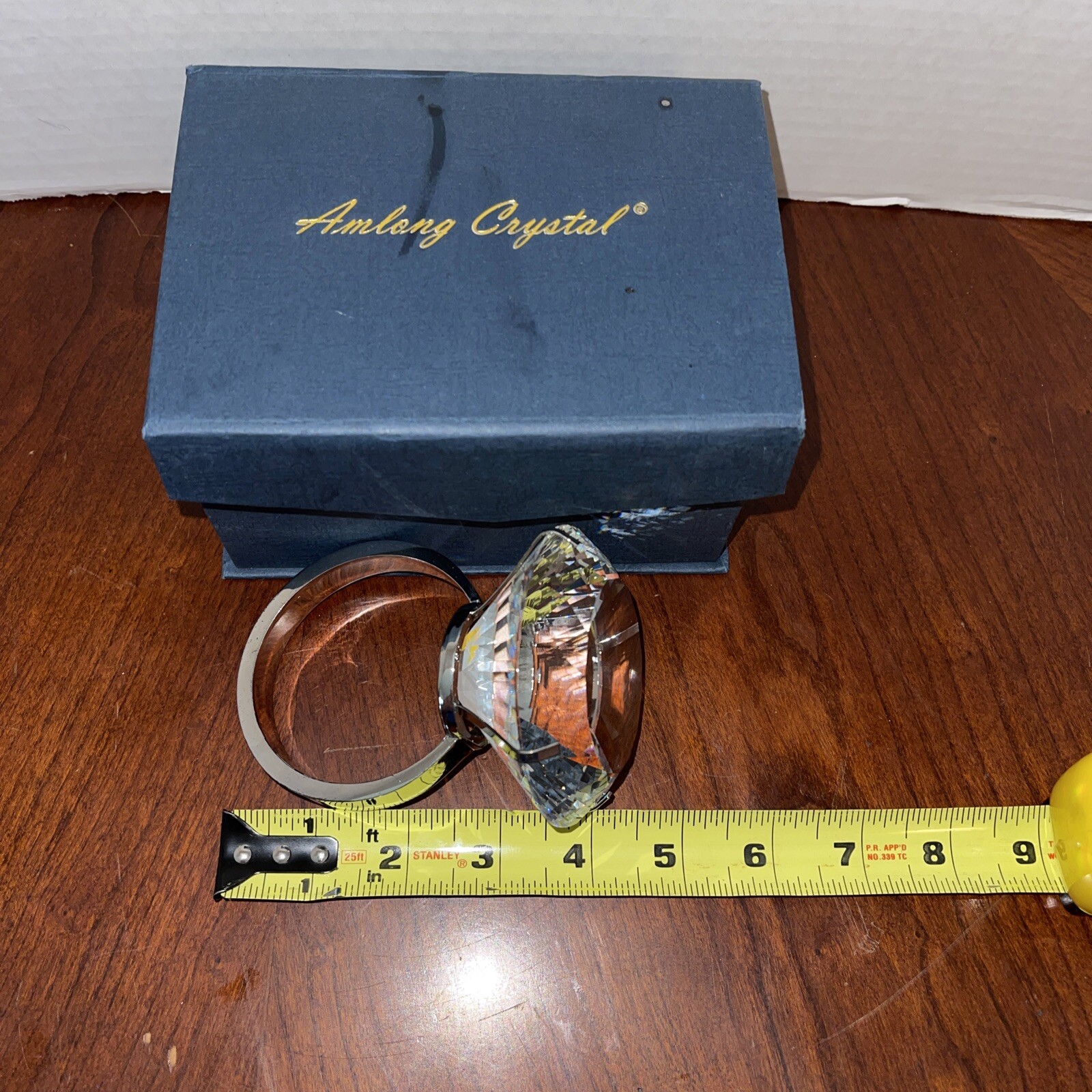 Diamond Ring Paperweight Amlong Crystal Large 3 inch Diameter Clear Crystal