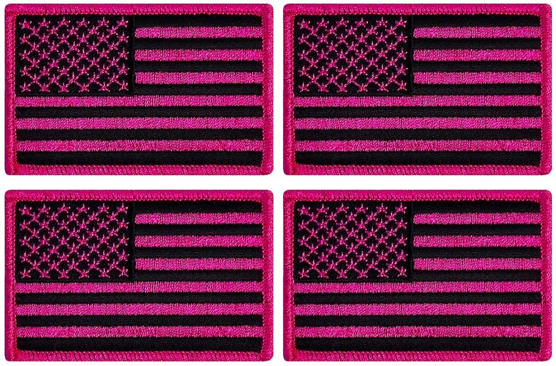 AMERICAN FLAG EMBROIDERED PATCH PINK/BLK – 4PC iron on sew on 3″x2″
