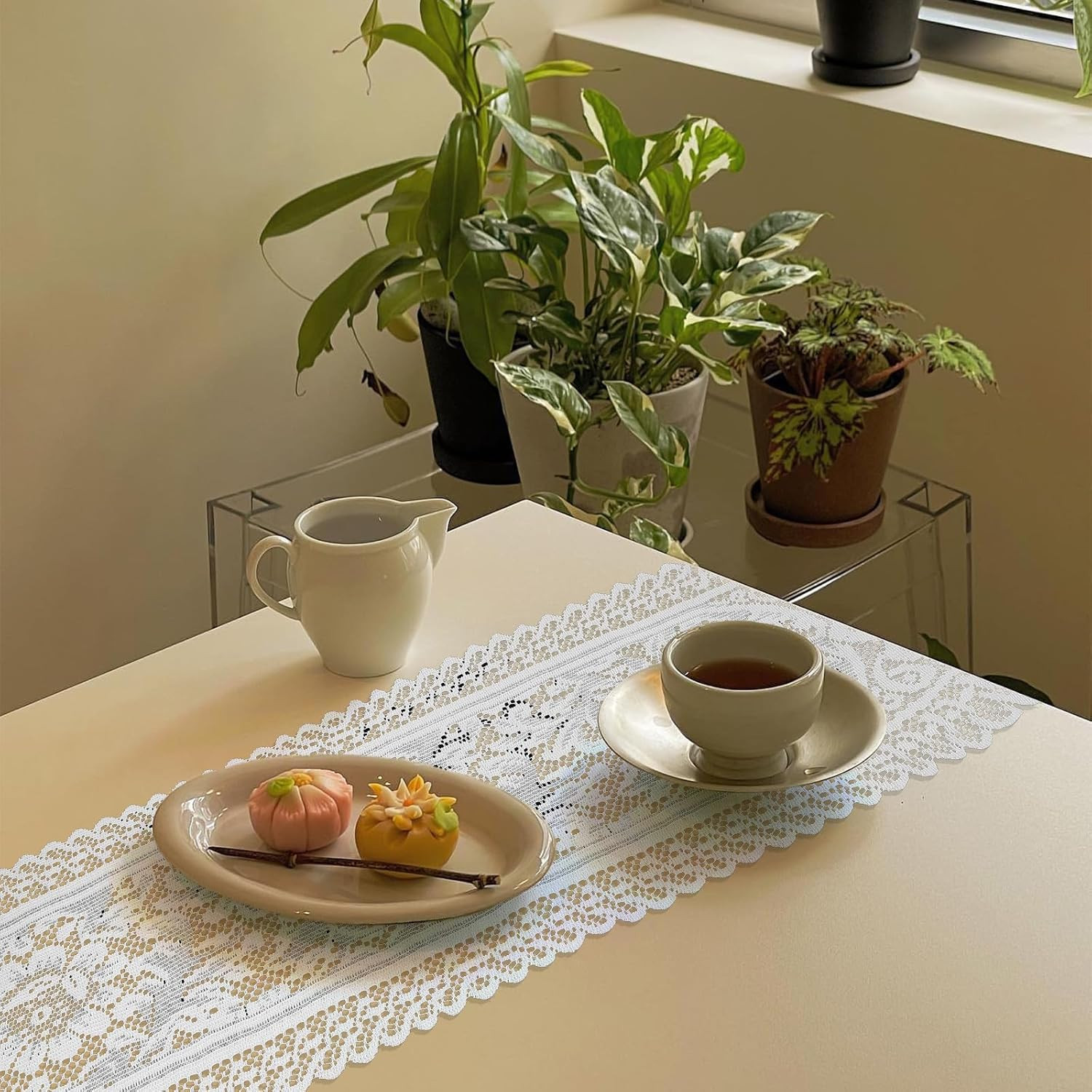 Lace Crochet Rectangular Table Runner, 2pcs Boho Doilies 45*13.38 Table Dresser