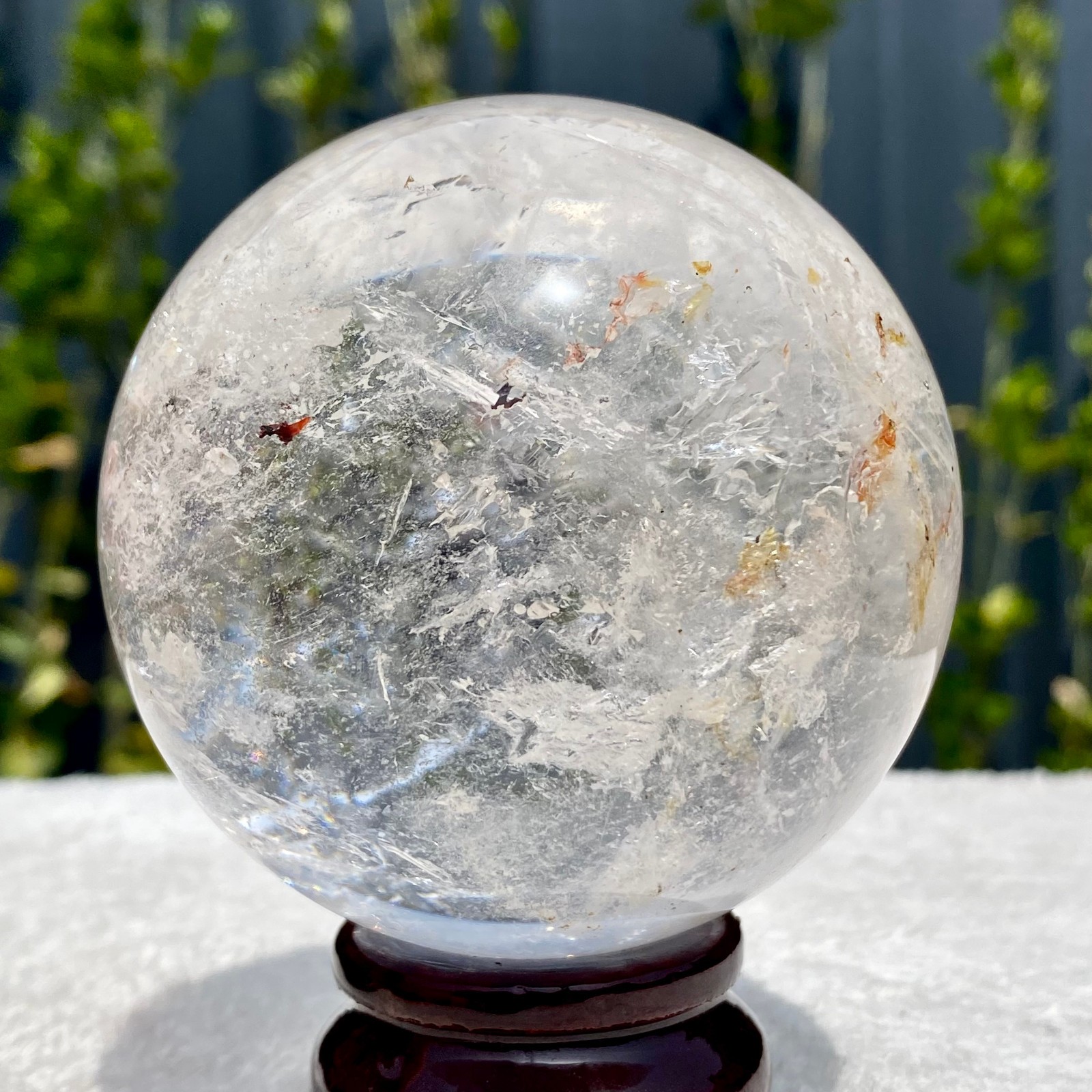 1.3LB Natural green Ghost quartz crystal ball decorated with Reiki healing