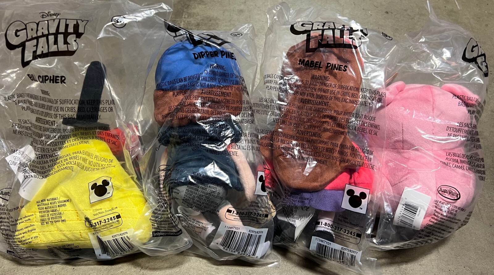 4x GRAVITY FALLS 8″ PLUSH COMPLETE SET DISNEY AUTHENTIC BILL CIPHER NEW IN BAG