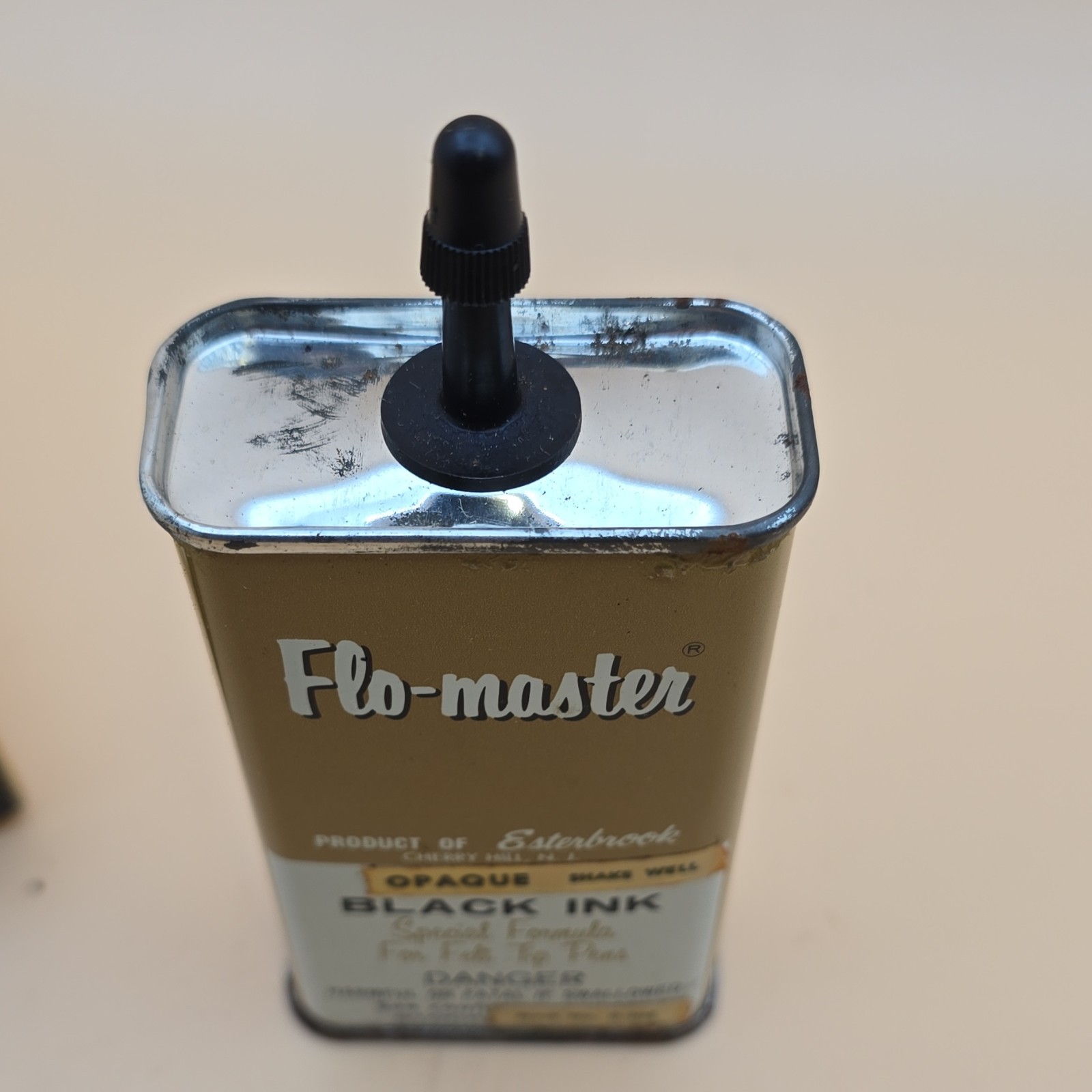 Vintage Esterbrook Flo-Master Ink Bottle Metal Can w/ Dropper & Box Black Ink