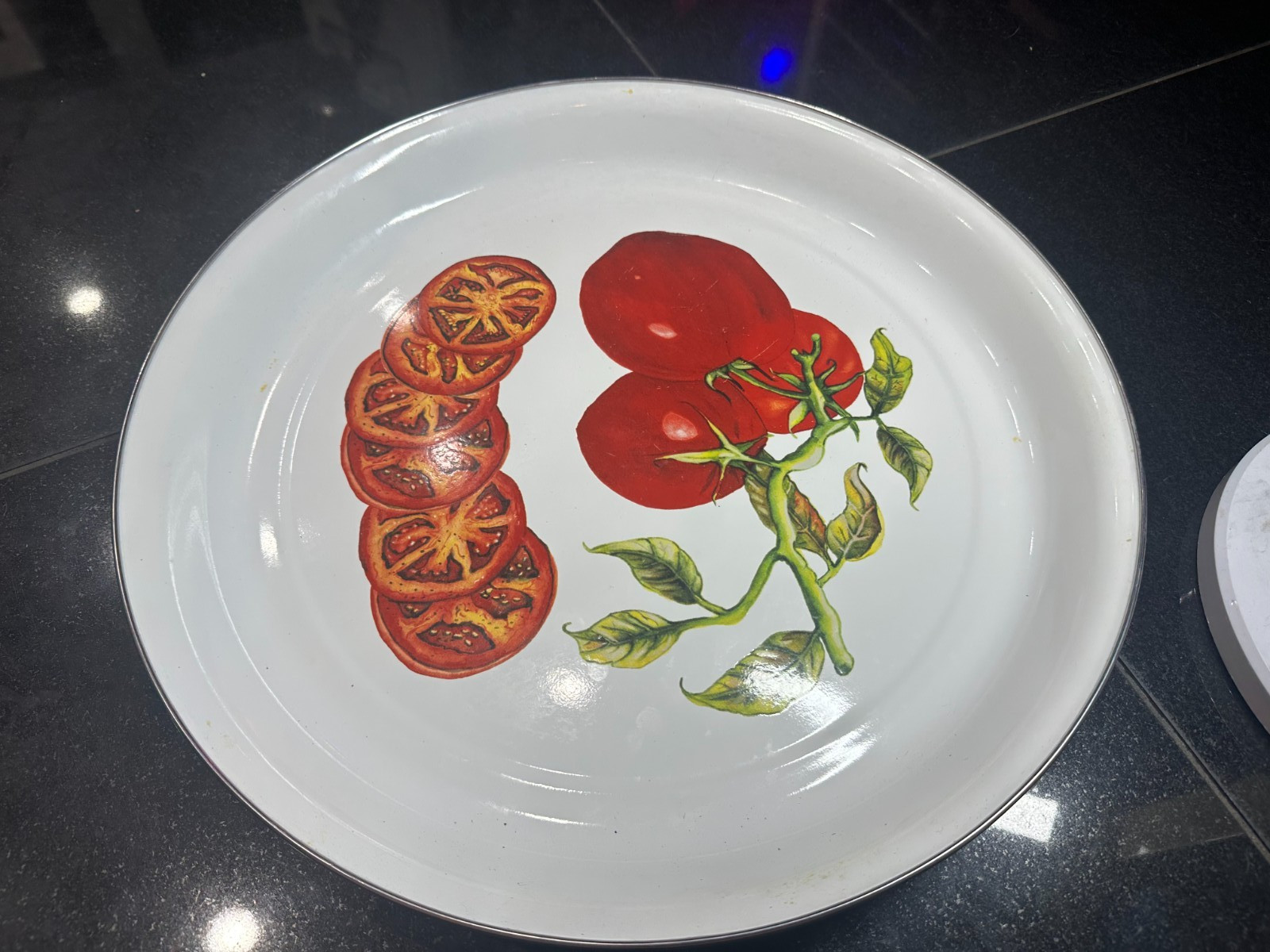Golden Rabbit Enamelware Large Serving Plate Tray Tomato Design Barbara Gullett