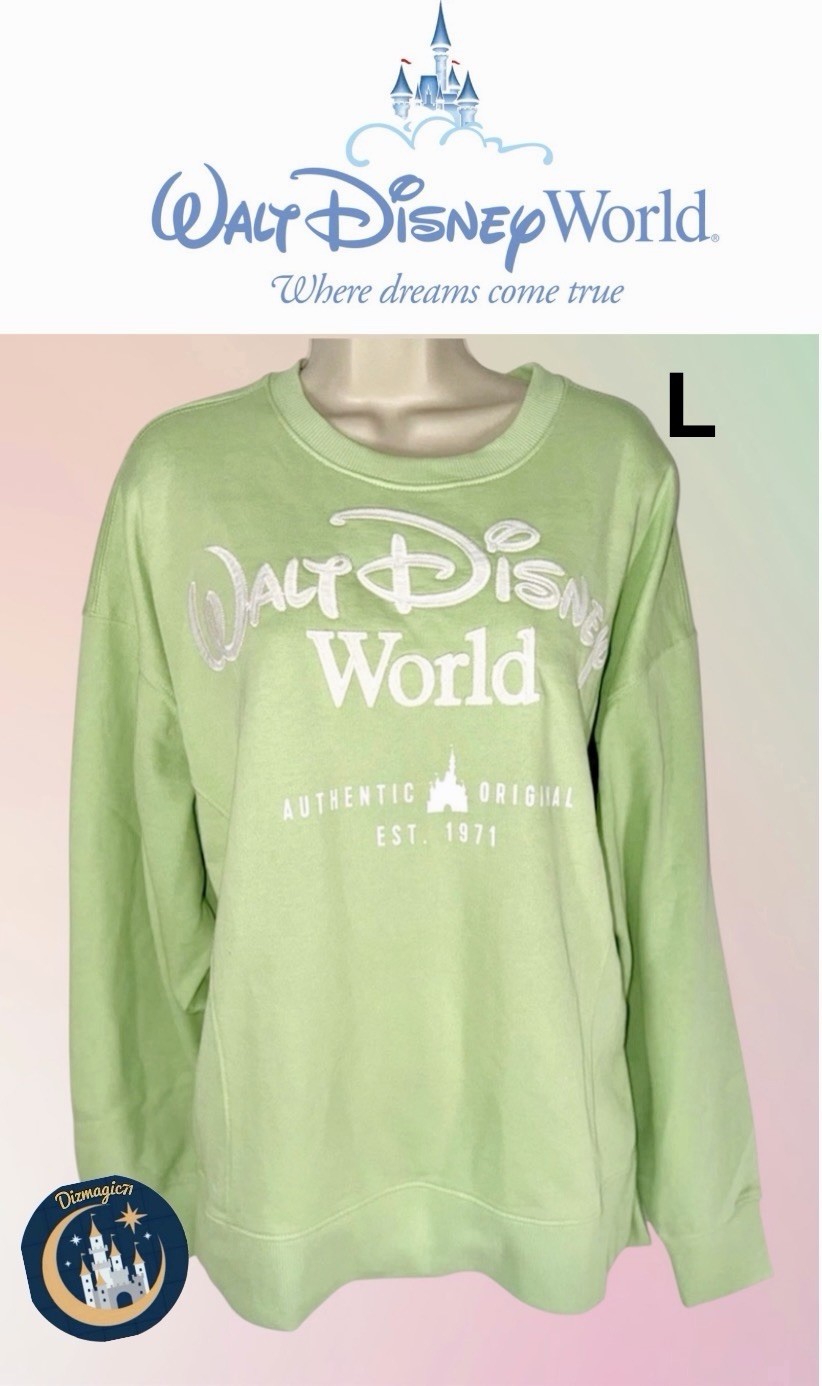 2026 Disney Parks Walt Disney World Mint Green Sweatshirt Pullover Size L NEW!