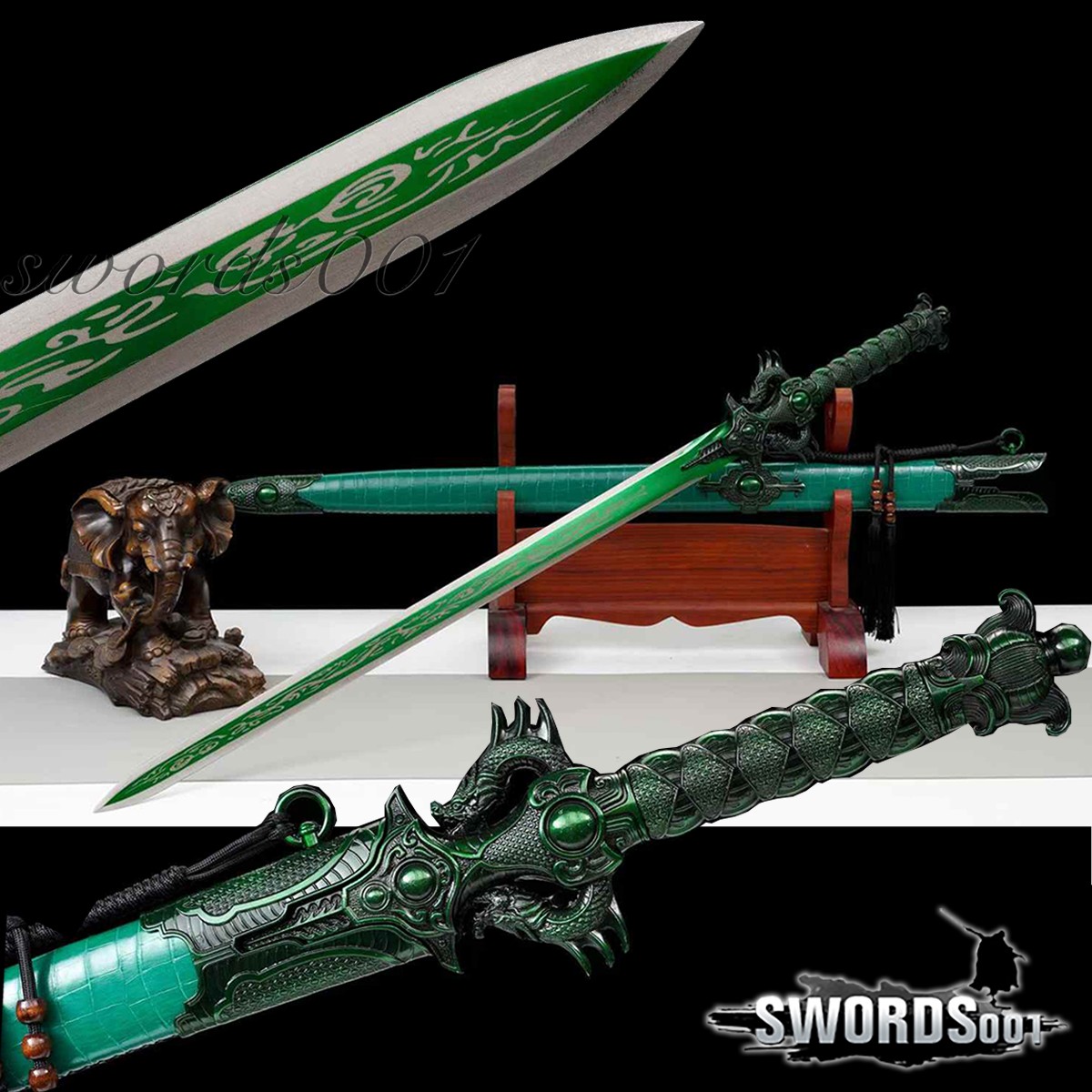 44″ Chinese Han Dynasty Jian Kung Fu Cosplay Green Sword High Manganese Steel