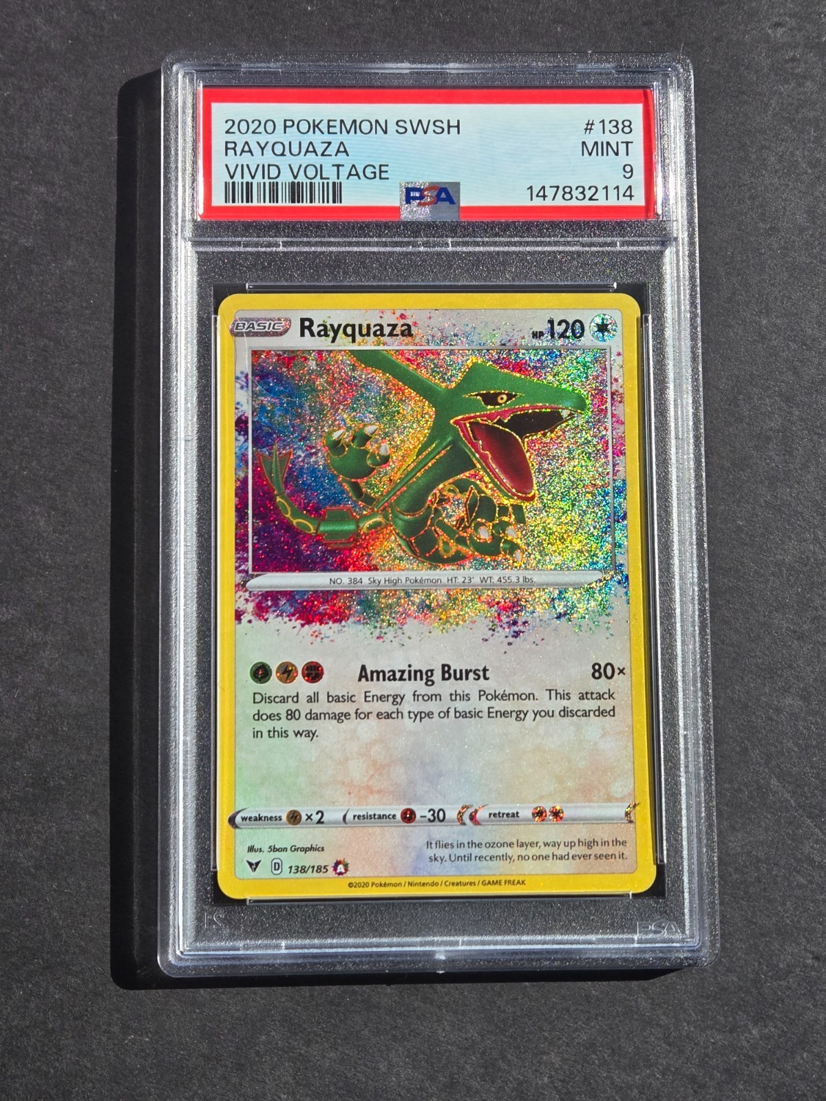 PSA 9 RAYQUAZA 138/185 – SWSH VIVID VOLTAGE HOLO RARE – MINT